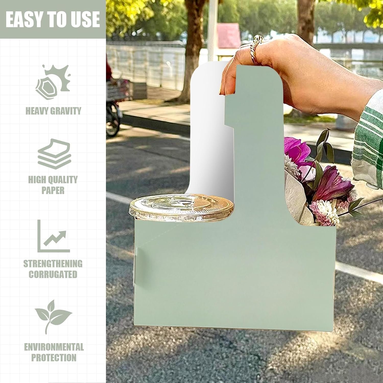 Grossiste porte-gobelets jetables 2 tasses avec poignée, support pour 15 gobelets en papier vert, idéal pour café ou boissons froides, logo personnalisé, fournisseur de solutions de livraison, vente en gros (15 pièces) Grossiste porte-gobelets jetables 2 tasses avec poignée, support pour 15 gobelets en papier vert, idéal pour café ou boissons froides, logo personnalisé, fournisseur de solutions de livraison, vente en gros (15 pièces)