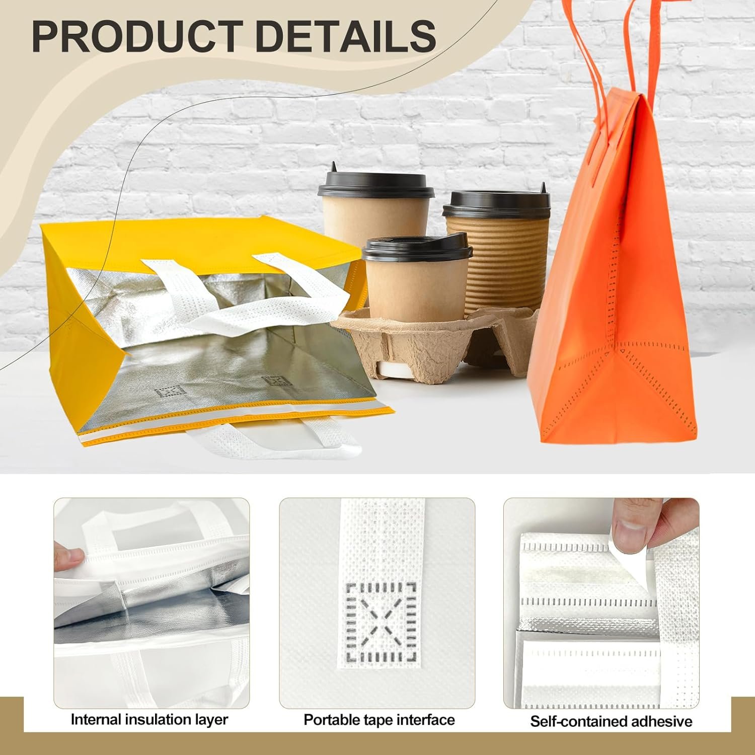 Grossiste de sacs isothermes pour repas à emporter, 120 pcs, 9.5 x 9.5 x 6 in, avec logo personnalisé, idéal pour la pizza, le café, le thé et les livraisons. Fournisseur de sacs de livraison pour restauration et pique-nique en vente en gros.