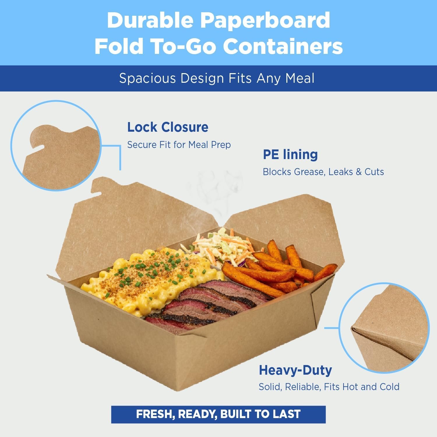 Grossiste Boîtes à Emporter Écologiques 76 oz - 200ct, Résistantes aux fuites, Micro-ondables, Robustes | OEM, Résistantes à la graisse et empilables | Marque Blanche Kraft Brun