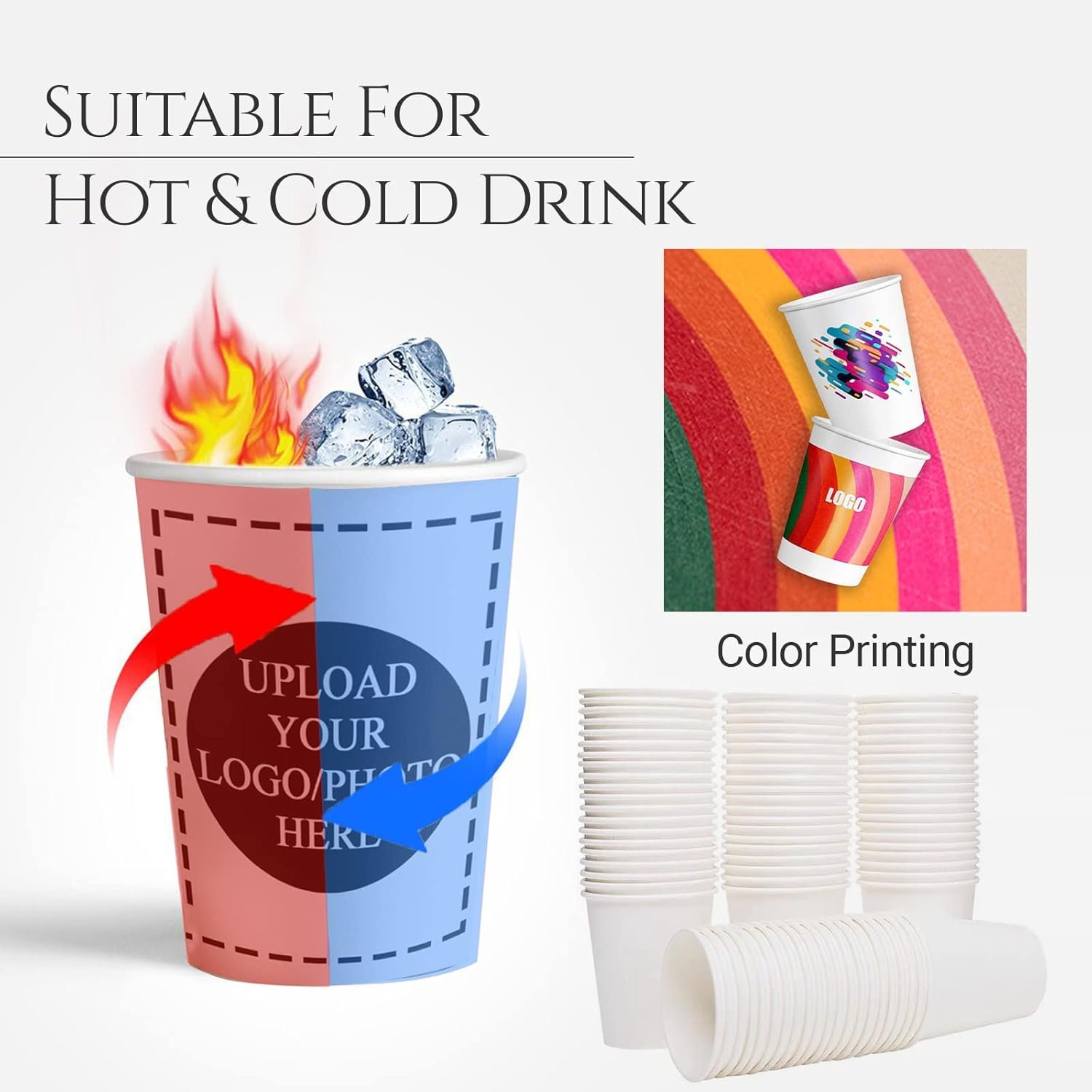 Coupes en Papier Personnalisées, 50 Pack d'8oz avec Logo Personnalisé pour Événements d'Entreprise, Fabricant de Vente en Gros, Tasses Jetables avec Photo/Textes pour Cafés, Fêtes, Mariages