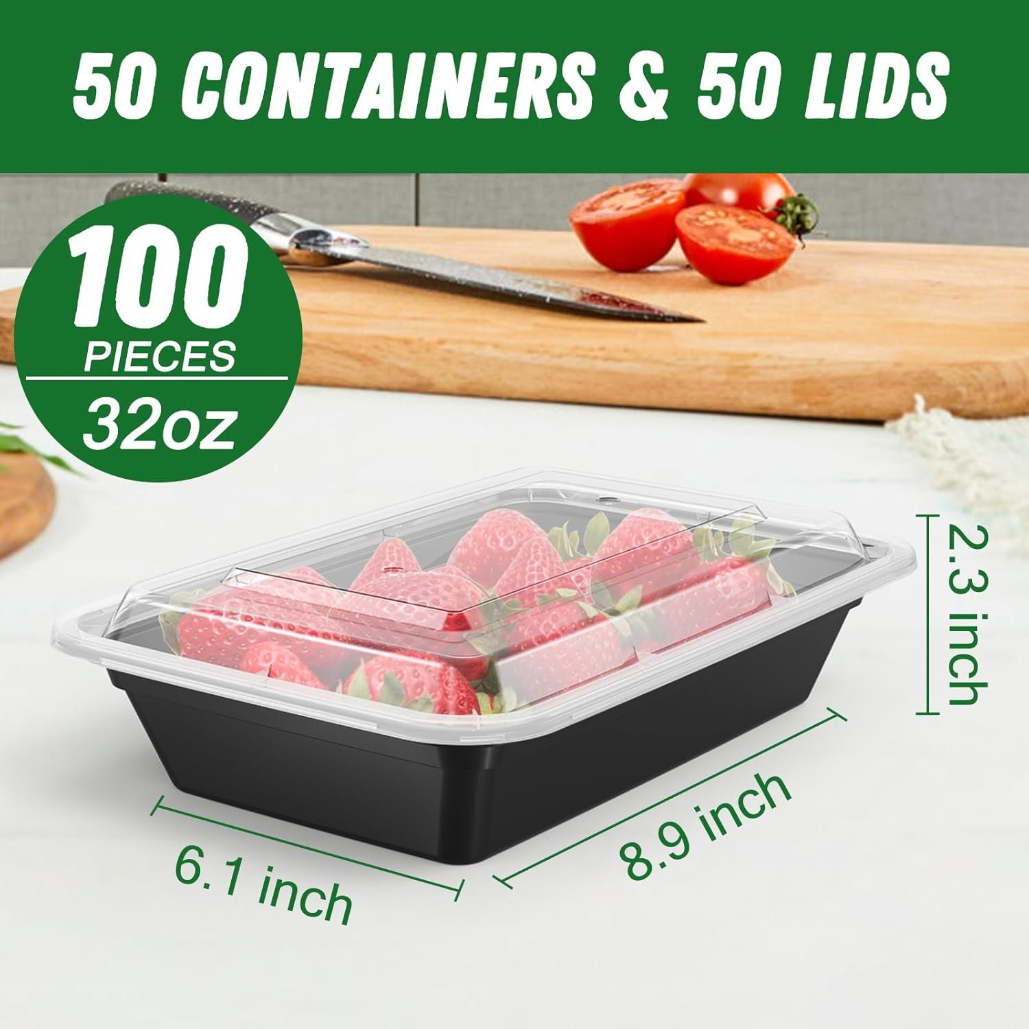 50 Pack de contenants de préparation de repas de 32 oz (100 pièces) en plastique, robustes et étanches, sécurité alimentaire, parfaits pour le télétravail, vente en gros, fabriqué par un fournisseur fiable, logo personnalisé, adaptés pour micro-ondes, congélateur et lave-vaisselle.
