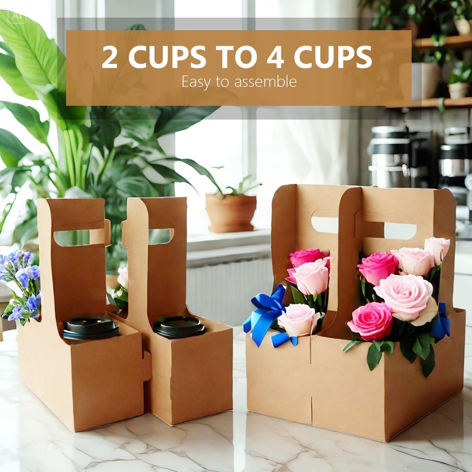 Grossiste porte-gobelet en papier de 2 et 4 tasses avec poignée (12-30oz) | Fabricant de plateau à boissons pliable pour boissons chaudes/froides, café à emporter, livraison et vente en gros avec logo personnalisé