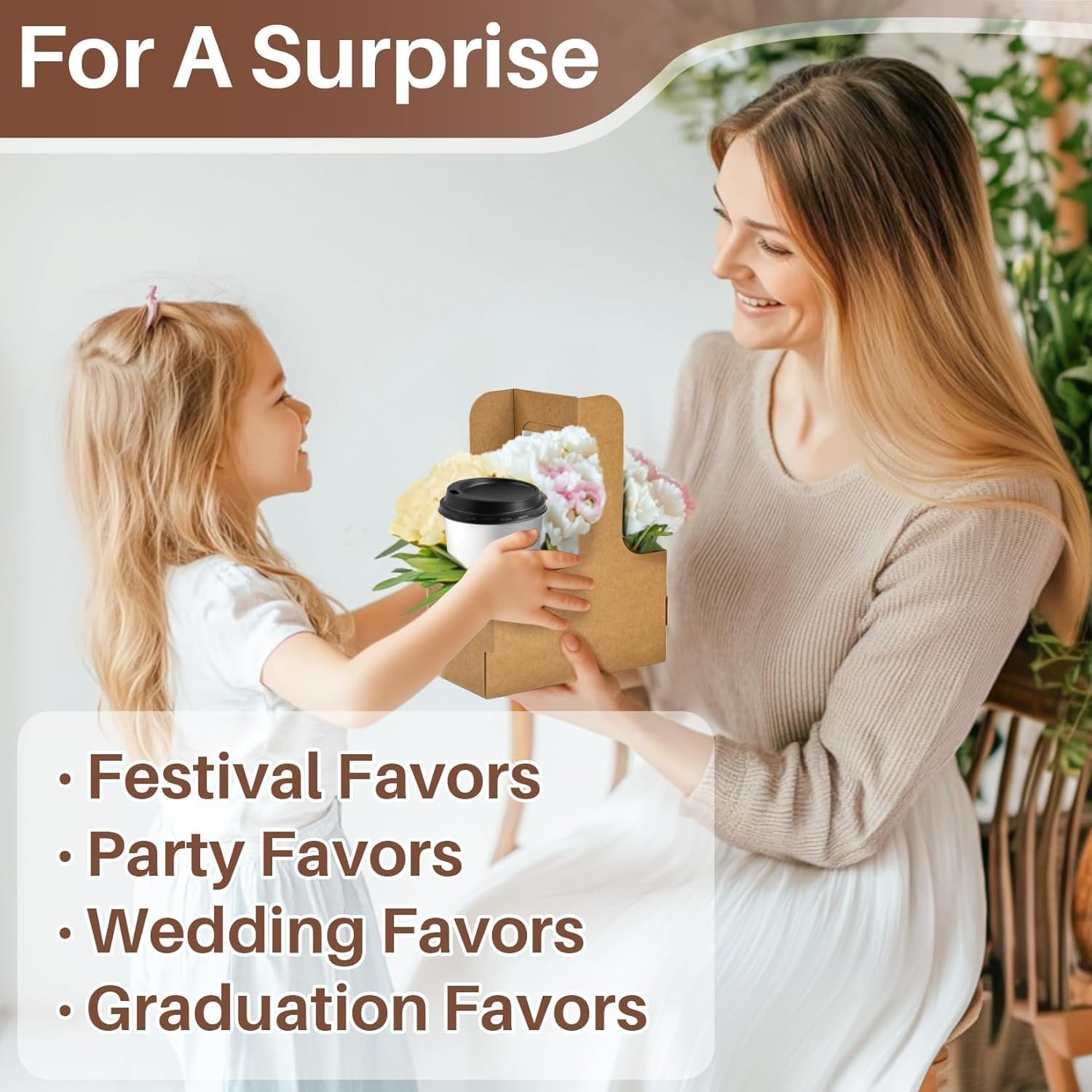 Grossiste porte-gobelet jetable en carton pour 2 tasses avec poignée, 12 pièces, accessoires de livraison alimentaire, OEM pour boissons chaudes/froides, présentation pratique, marque blanche.