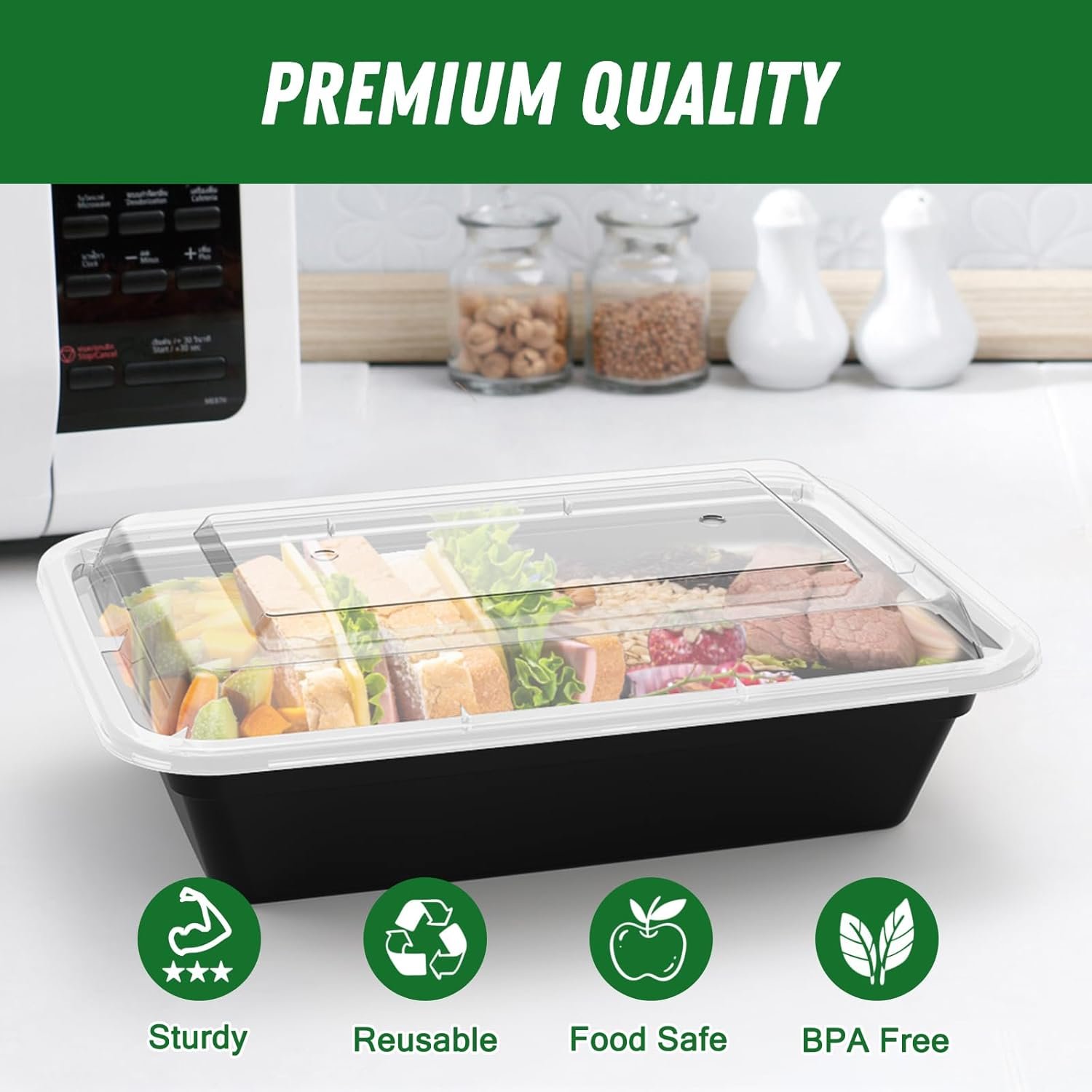 50 Pack de contenants de préparation de repas de 32 oz (100 pièces) en plastique, robustes et étanches, sécurité alimentaire, parfaits pour le télétravail, vente en gros, fabriqué par un fournisseur fiable, logo personnalisé, adaptés pour micro-ondes, congélateur et lave-vaisselle.