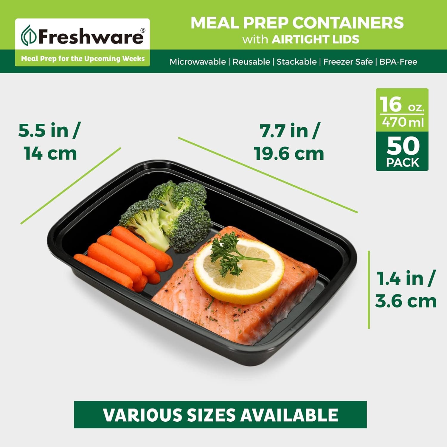 Grossiste de contenants alimentaires en vrac [50 pièces] 1 compartiment avec couvercles, boîte bento, sans BPA, empilables, compatibles avec micro-ondes, lave-vaisselle et congélateur (16 oz), logo personnalisé, fabricant.