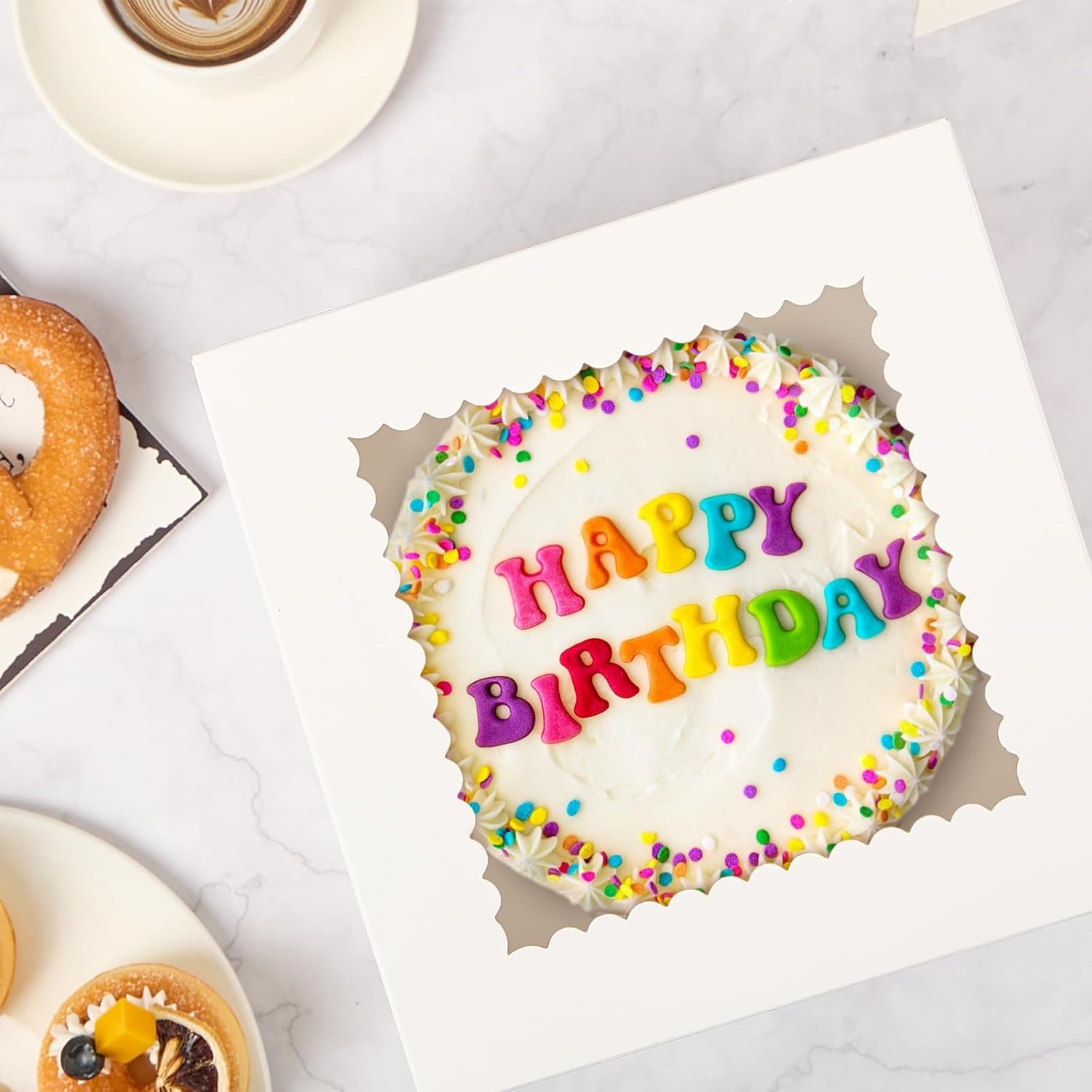 Grossiste de boîtes à gâteaux en carton, 10 x 10 x 8 pouces, avec logo personnalisé, conteneurs jetables avec couvercles et fenêtre, vente en gros pour mariages, anniversaires et fêtes.