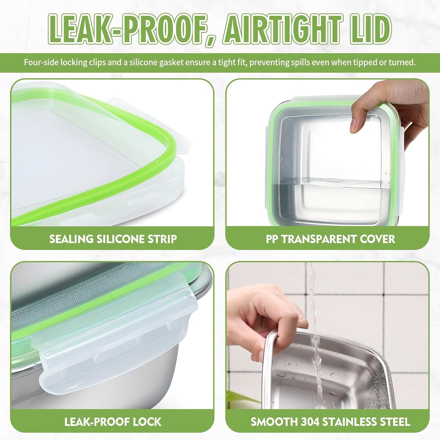 Grossiste conteneurs à sandwich en acier inoxydable 24oz, boîte hermétique avec couvercles, Fabricant réutilisable pour le repas, Logo Personnalisé, lunch boxes, BPA-free, compatibles lave-vaisselle, récipients de stockage alimentaire pour familles (vert)