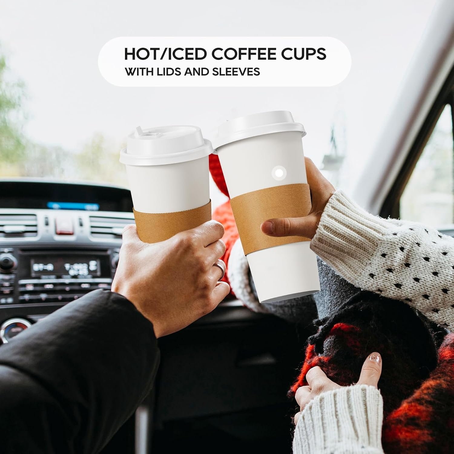 Grossiste Gobelets en Papier 20 oz [Pack de 50] avec Couvercles, Manchons et Mélangeurs, Boisson Chaude/Froide pour Eau, Jus ou Thé, Logo Personnalisé pour Cafés et Magasins, Fabricant de Gobelets Jetables