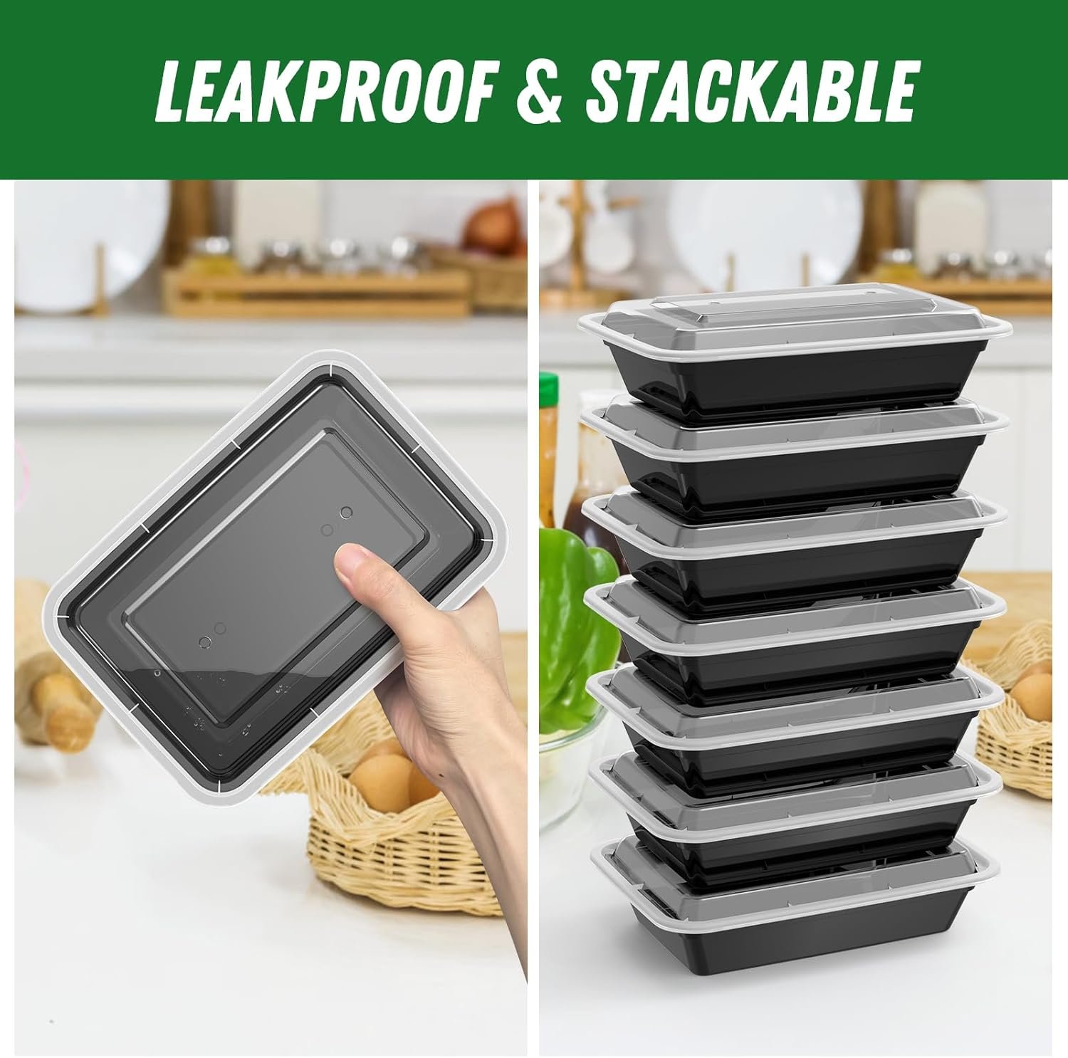 50 Pack de contenants de préparation de repas de 32 oz (100 pièces) en plastique, robustes et étanches, sécurité alimentaire, parfaits pour le télétravail, vente en gros, fabriqué par un fournisseur fiable, logo personnalisé, adaptés pour micro-ondes, congélateur et lave-vaisselle.