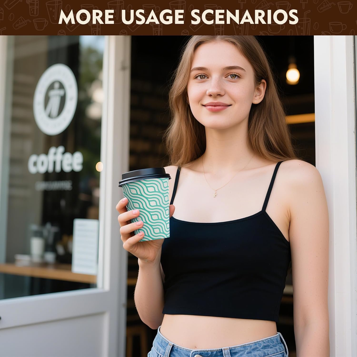 Grossiste 100 gobelets à café en papier de 16 oz avec couvercles, fournisseur de gobelets jetables verts, vente en gros de gobelets à emporter avec couvercle, logo personnalisé.