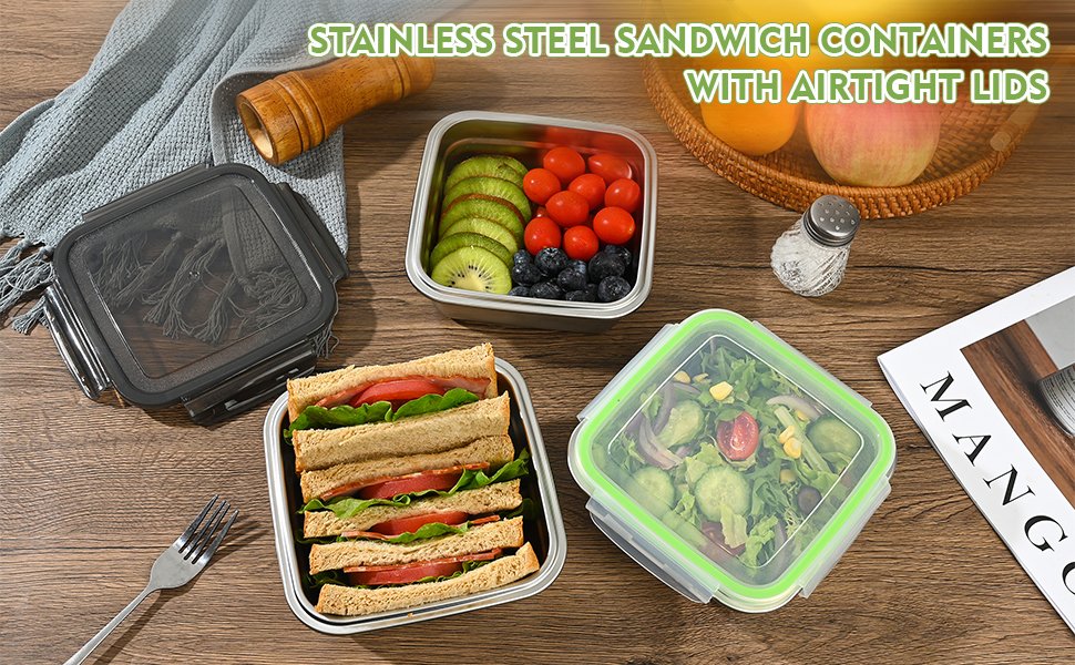 Grossiste conteneurs à sandwich en acier inoxydable 24oz, boîte hermétique avec couvercles, Fabricant réutilisable pour le repas, Logo Personnalisé, lunch boxes, BPA-free, compatibles lave-vaisselle, récipients de stockage alimentaire pour familles (vert)