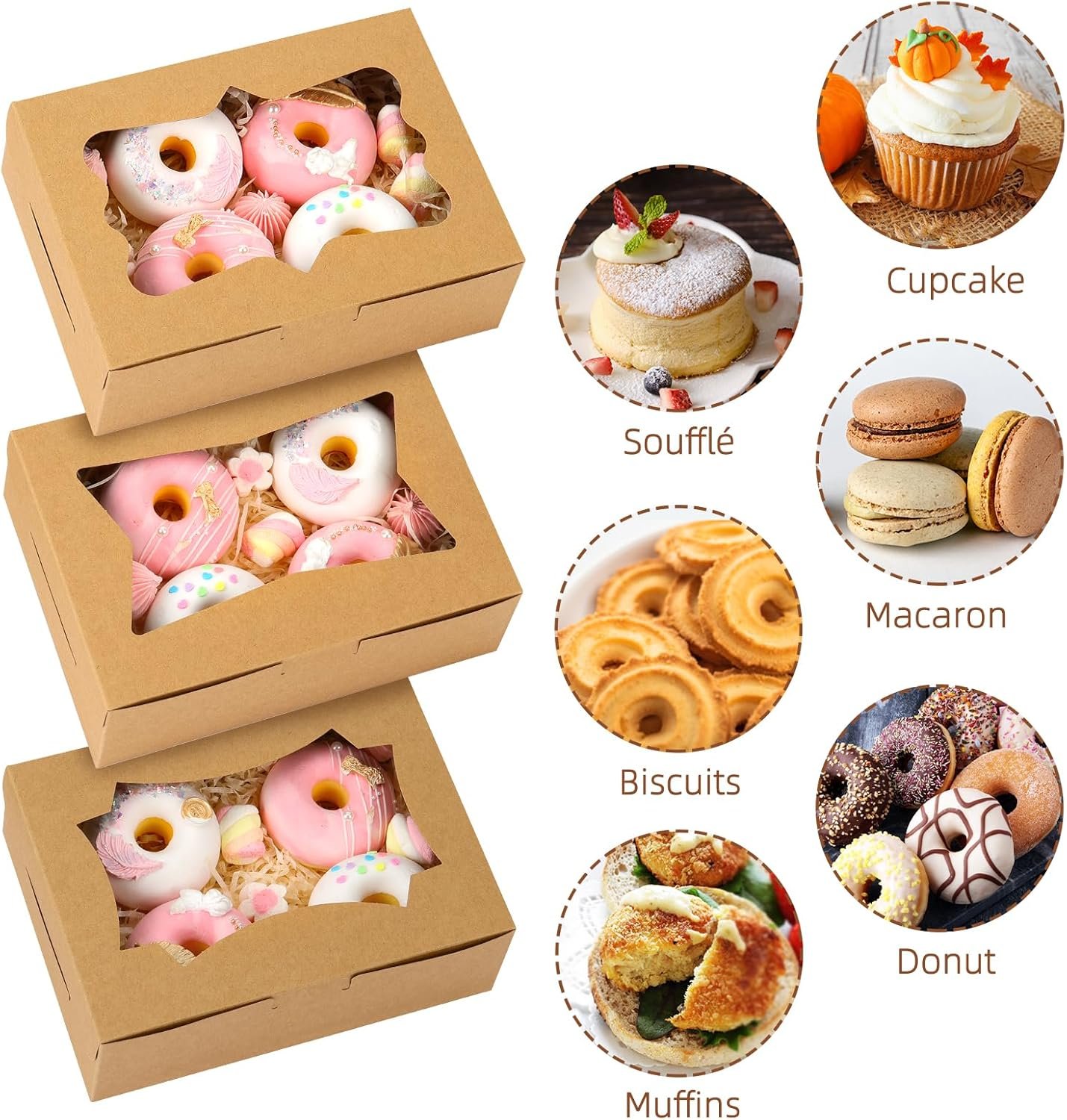 Grossiste en Vrac de boîtes à biscuits 24pcs 8x6x2.5 pouces avec fenêtre, boîte à pâtisserie pour chocolat, fraises, donuts et muffins, Fournisseur d'emballages personnalisés, Marque Blanche.