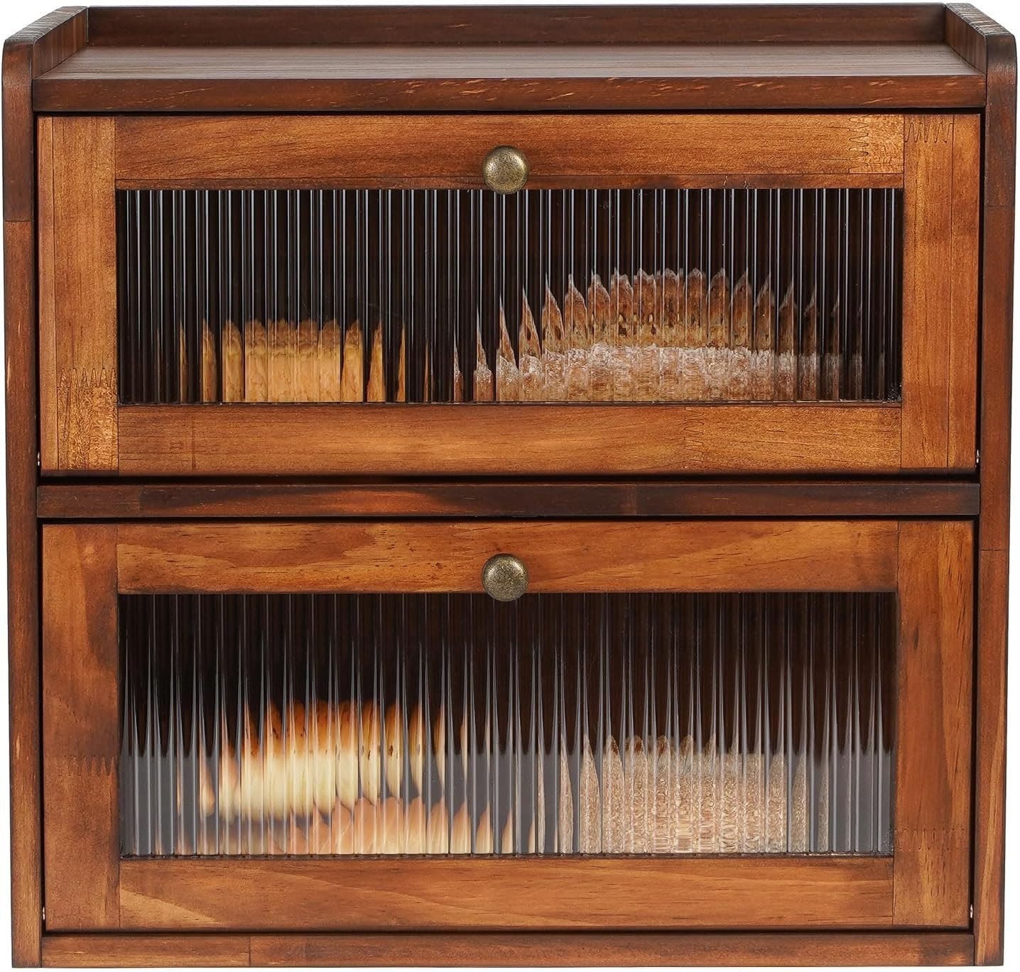 Grossiste Conteneur de Rangement en Bois pour Pain à 2 Niveaux avec Fenêtre Acrylique, Capacité Large et Design Vintage, Fournisseur d'Organisateur Alimentaire pour Comptoir de Cuisine, OEM