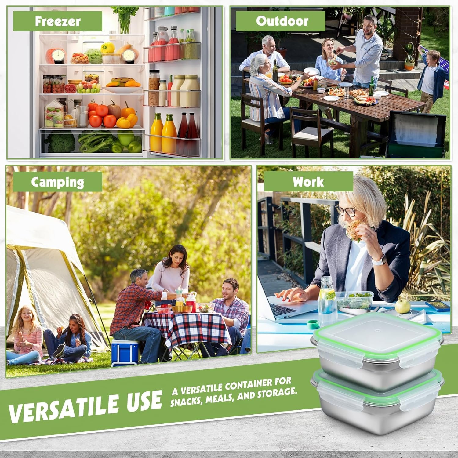 Grossiste conteneurs à sandwich en acier inoxydable 24oz, boîte hermétique avec couvercles, Fabricant réutilisable pour le repas, Logo Personnalisé, lunch boxes, BPA-free, compatibles lave-vaisselle, récipients de stockage alimentaire pour familles (vert)