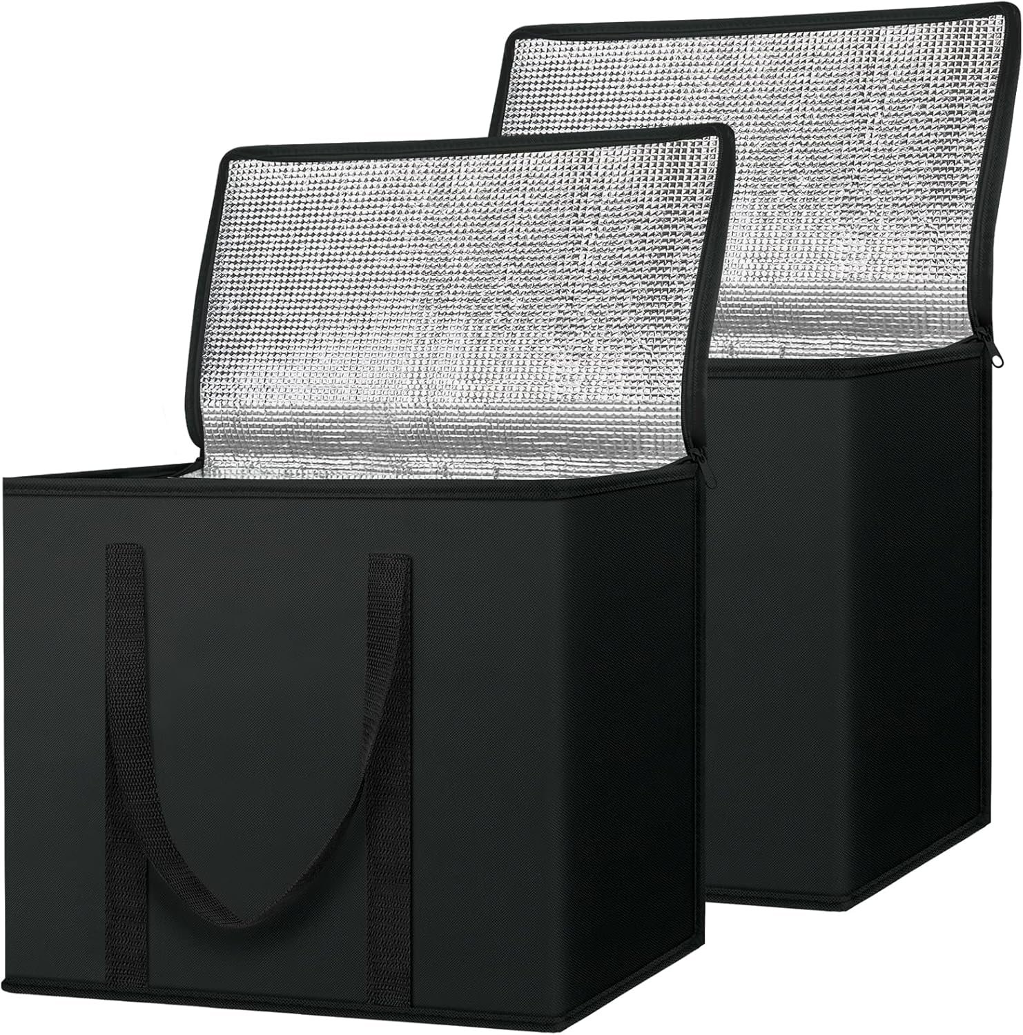 Grossiste Sac Isotherme Réutilisable 2Pk, Sac Réfrigérant Pliable pour Courses, Fabricant Sacs Isolés Grandes Tailles (16''x9''x13'', Noir Charbon) OEM