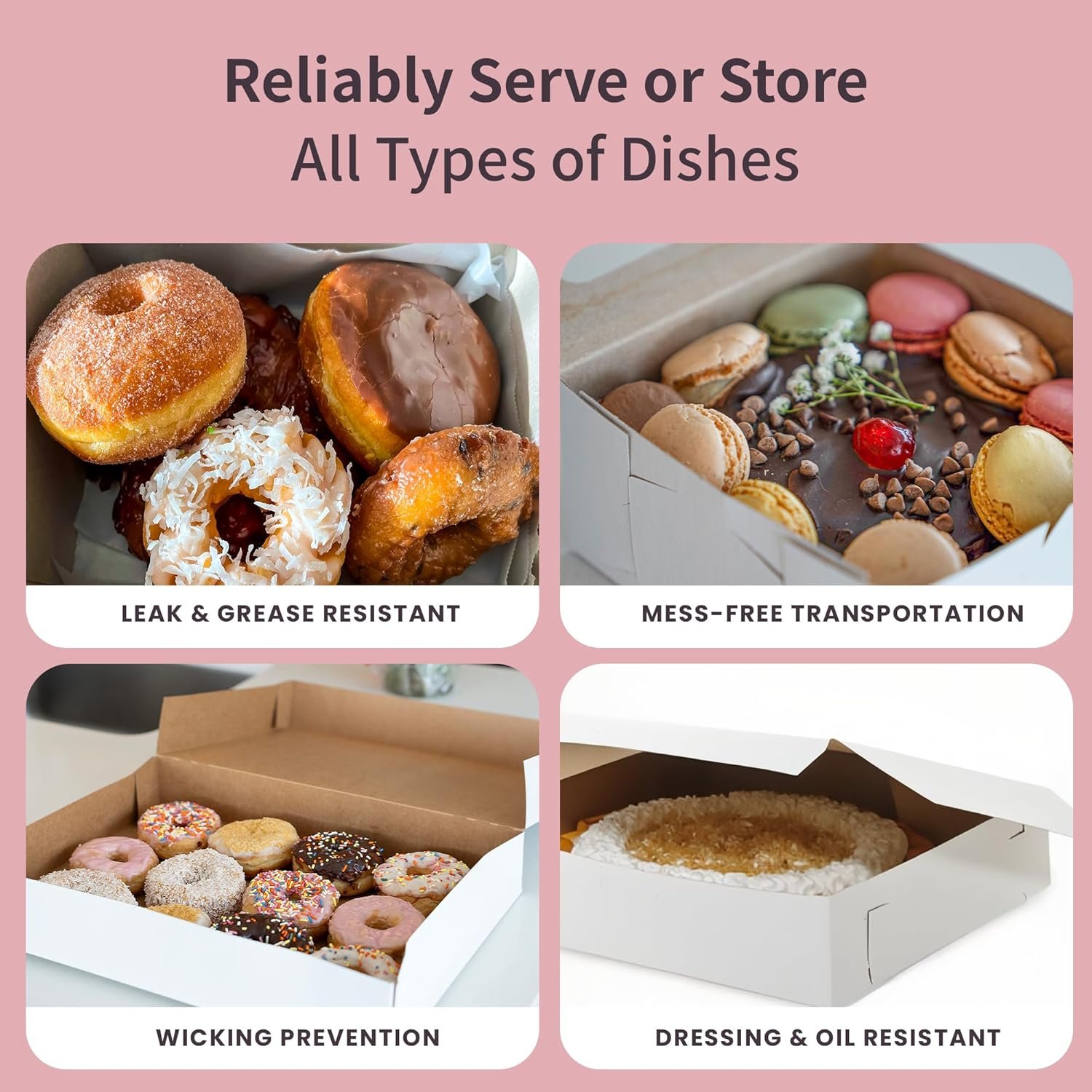 Boîte à donuts en vrac - Contient une douzaine de donuts décorés, muffins ou pâtisseries, conception pop-up facile, dimension 16 x 12 x 2,5, idéale pour le service de sandwichs, fournisseur de solutions d'emballage, OEM - Pack de 50.