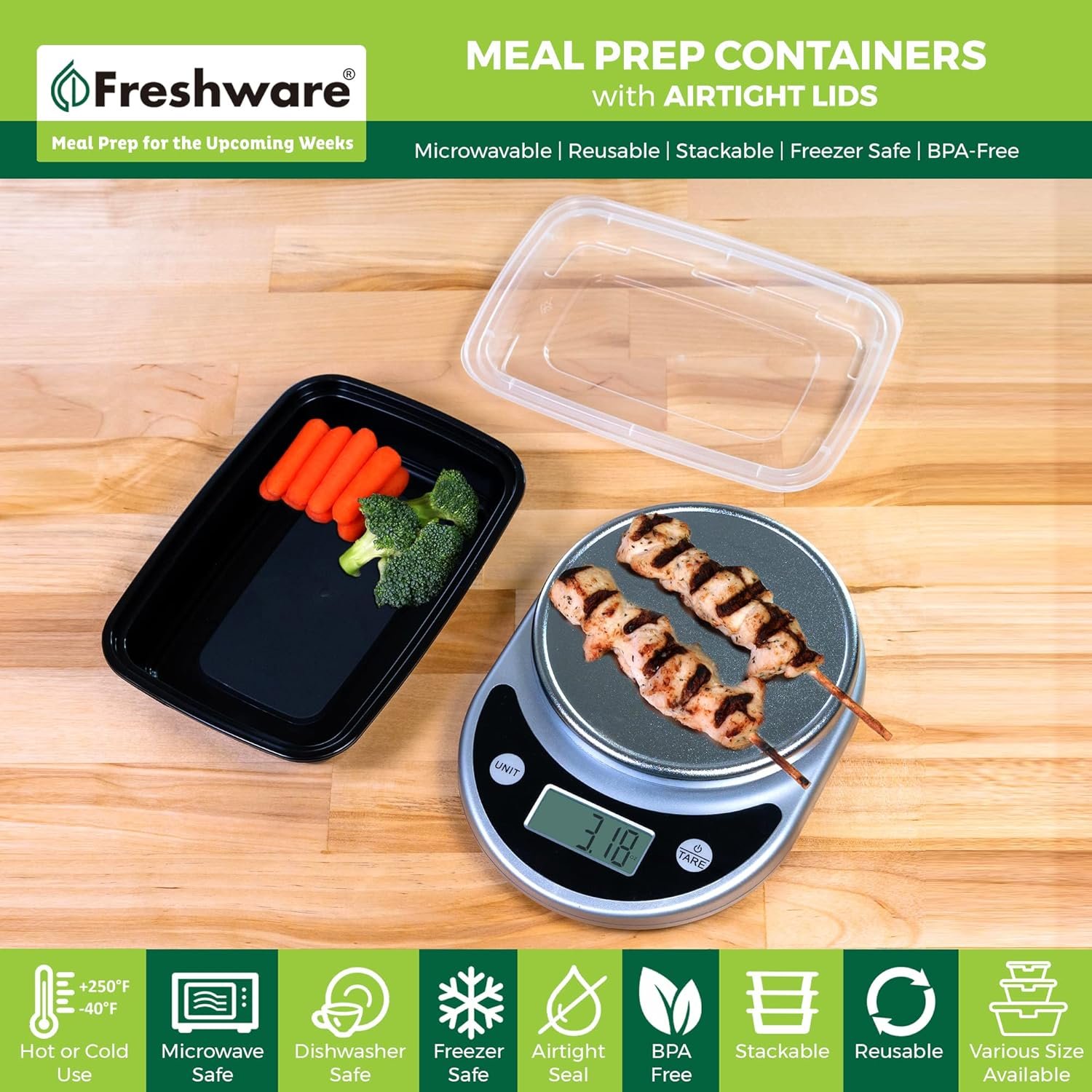Grossiste de contenants alimentaires en vrac [50 pièces] 1 compartiment avec couvercles, boîte bento, sans BPA, empilables, compatibles avec micro-ondes, lave-vaisselle et congélateur (16 oz), logo personnalisé, fabricant.