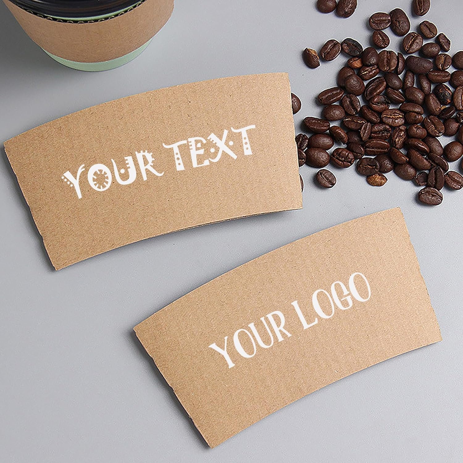 Grossiste de manchons à café personnalisés, logo personnalisé en papier ondulé pour tasses de 10-20 oz, fabricant de solutions en vrac, blanc/marron.