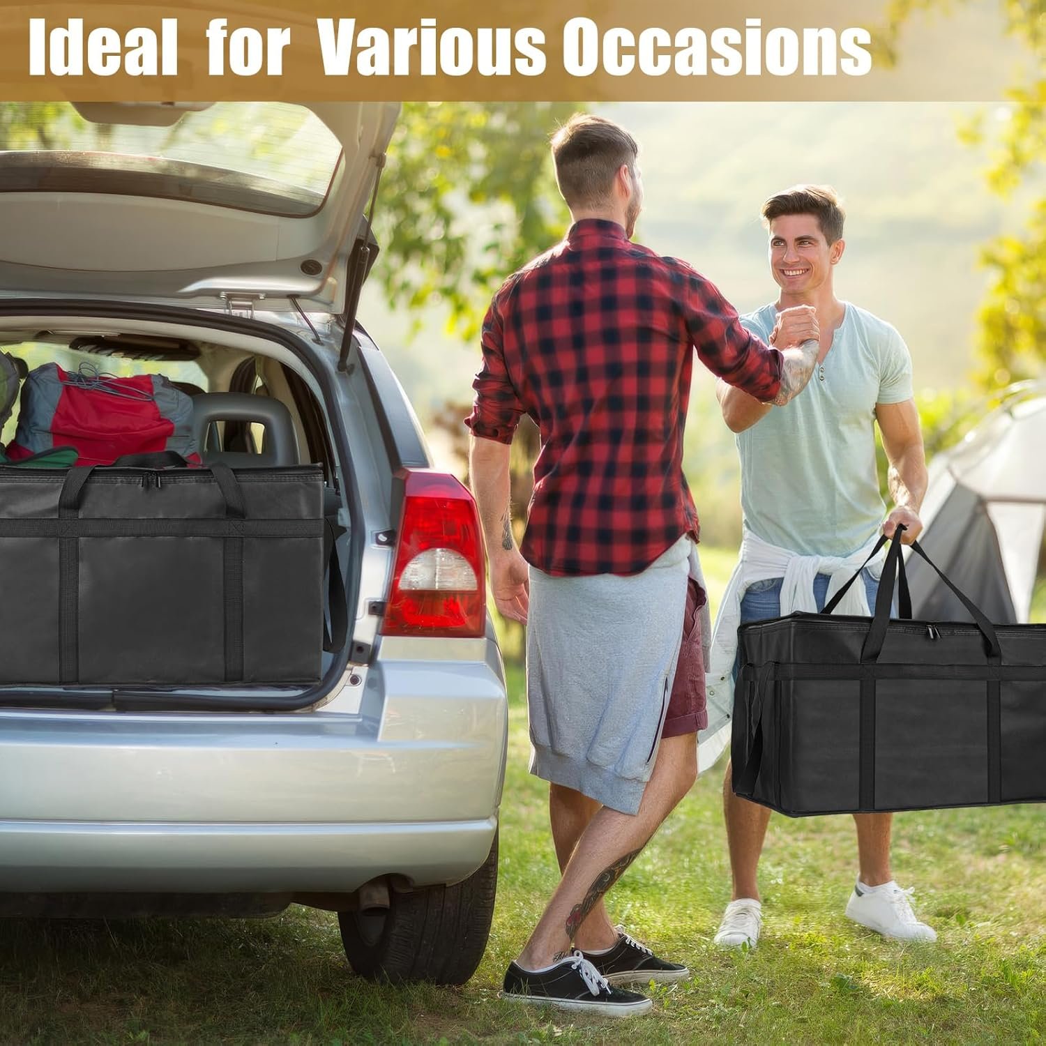 Grossiste Sacs Isolés pour Livraison Alimentaire XXXL, Fabricant de Sacs de Livraison de Pizza Grande Capacité, Logo Personnalisé pour Garder les Aliments au Chaud, Sac de Glace Pliable, Vente en Gros (Noir)