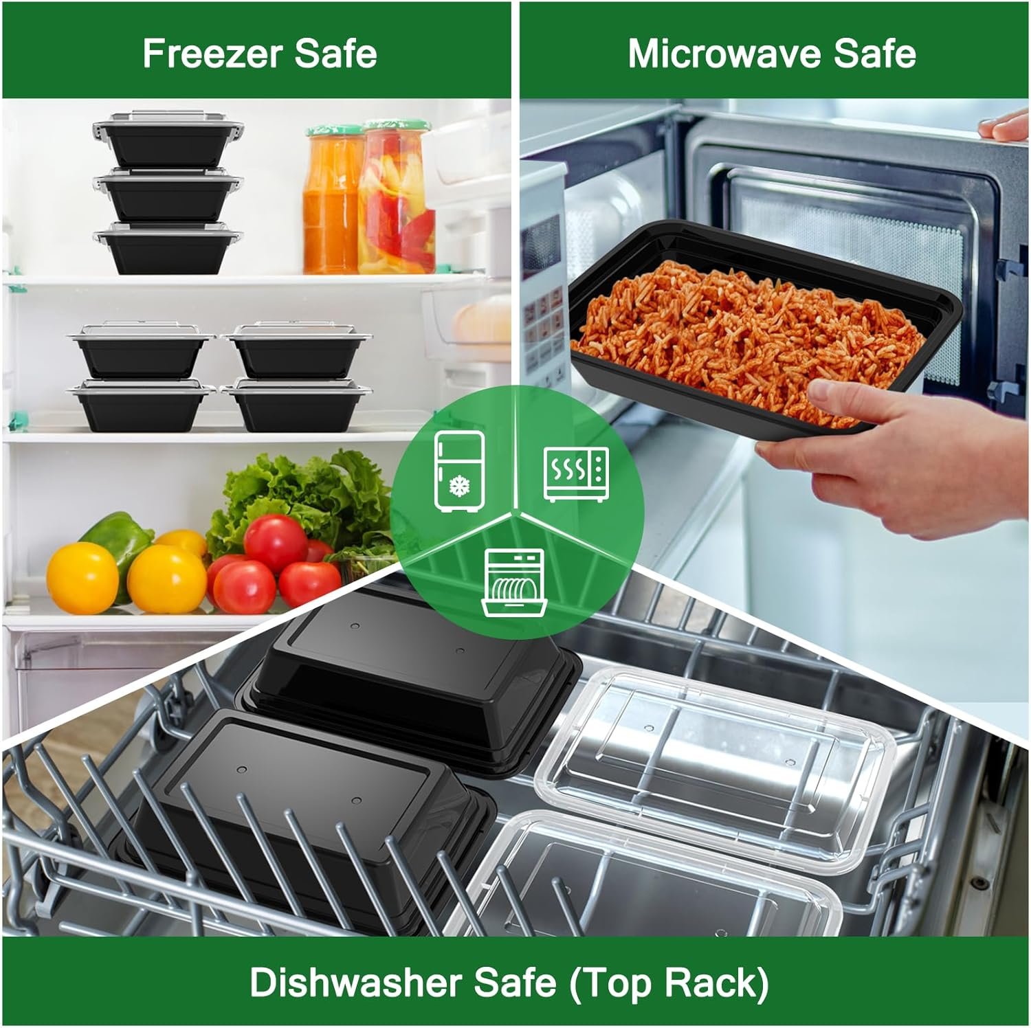 50 Pack de contenants de préparation de repas de 32 oz (100 pièces) en plastique, robustes et étanches, sécurité alimentaire, parfaits pour le télétravail, vente en gros, fabriqué par un fournisseur fiable, logo personnalisé, adaptés pour micro-ondes, congélateur et lave-vaisselle.