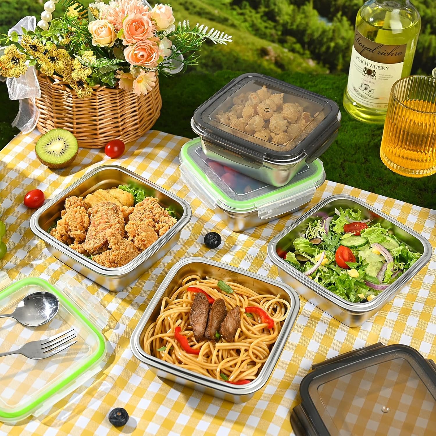 Grossiste conteneurs à sandwich en acier inoxydable 24oz, boîte hermétique avec couvercles, Fabricant réutilisable pour le repas, Logo Personnalisé, lunch boxes, BPA-free, compatibles lave-vaisselle, récipients de stockage alimentaire pour familles (vert)