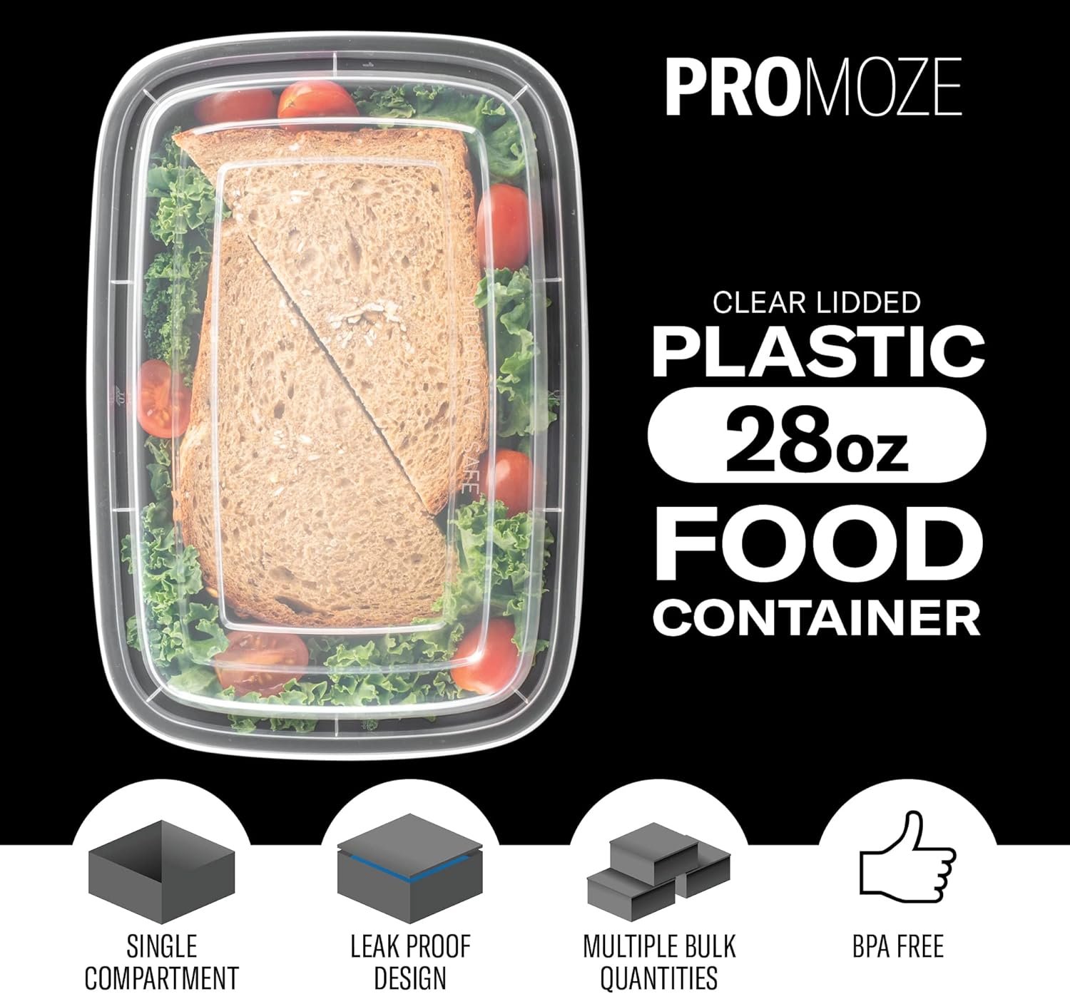 Grossiste en conteneurs réutilisables pour préparation de repas, 50-Pack de boîtes à lunch en plastique de 28 oz, compartiment unique, sécuritaires pour micro-ondes, vaisselle et congélateur, avec couvercles, logo personnalisé, sans BPA, vente en gros.