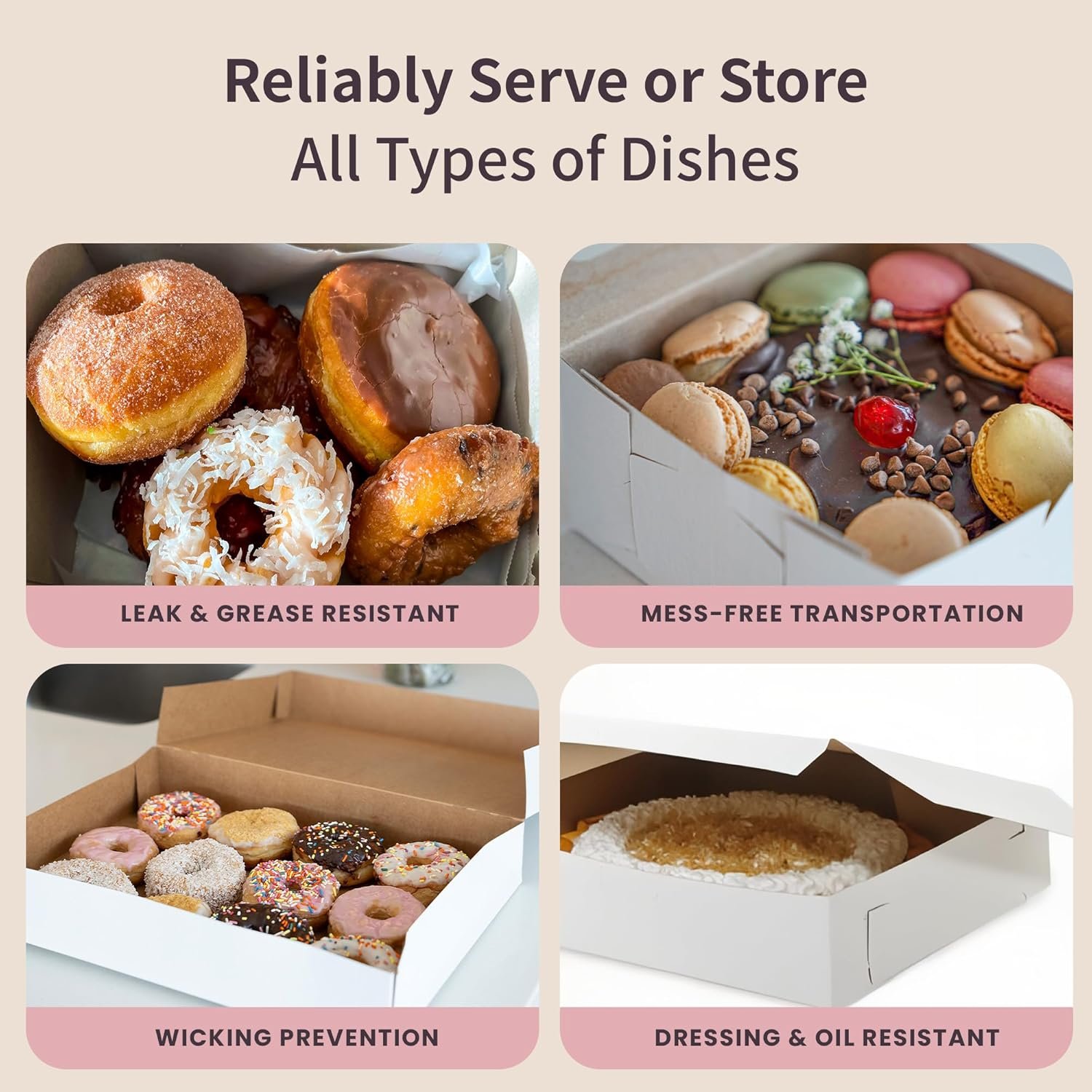 Grossiste Boîtes à Gâteaux Réversibles 6” pour Pâtisseries et Biscuits, Clips de Sécurisation et Verrou Frontale, Fabricant en Vrac, Taille 6 x 6 x 3 (Pack de 50), Logo Personnalisé