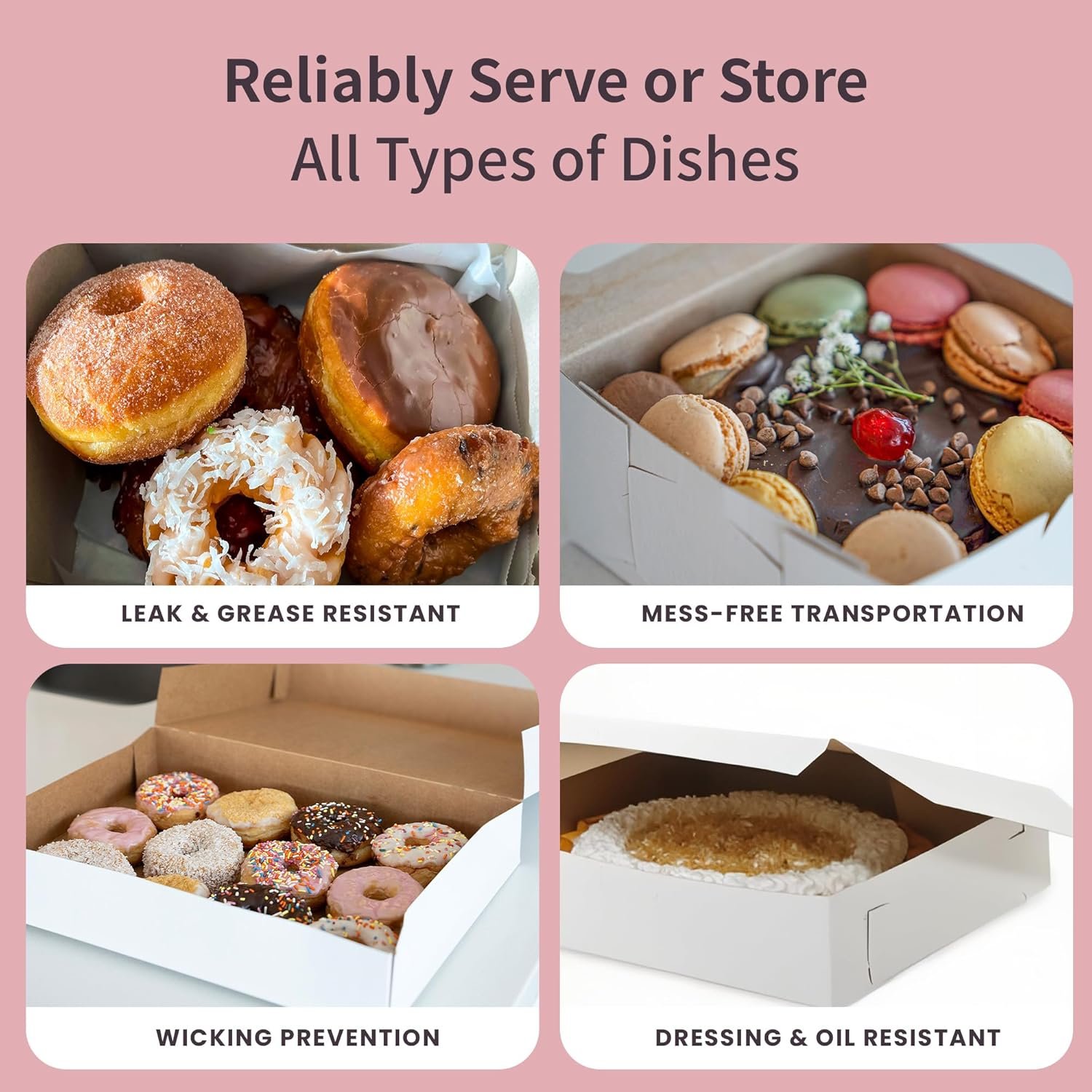 Boîtes à gâteaux de 10 pouces, idéal pour les petits cafés/boulangeries, en gros et fabriquées par un fournisseur fiable, vente en gros, avec un logo personnalisé, inclure un côté blanc ou kraft, boîte en papier réversible de 10 x 10 x 5 (paquet de 50).