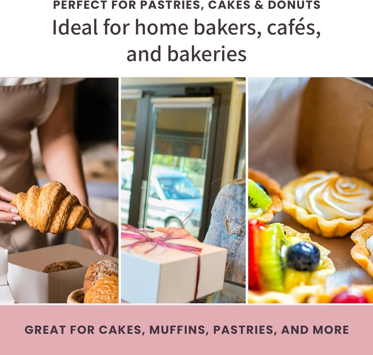 Boîtes à gâteaux de 10 pouces, idéal pour les petits cafés/boulangeries, en gros et fabriquées par un fournisseur fiable, vente en gros, avec un logo personnalisé, inclure un côté blanc ou kraft, boîte en papier réversible de 10 x 10 x 5 (paquet de 50).