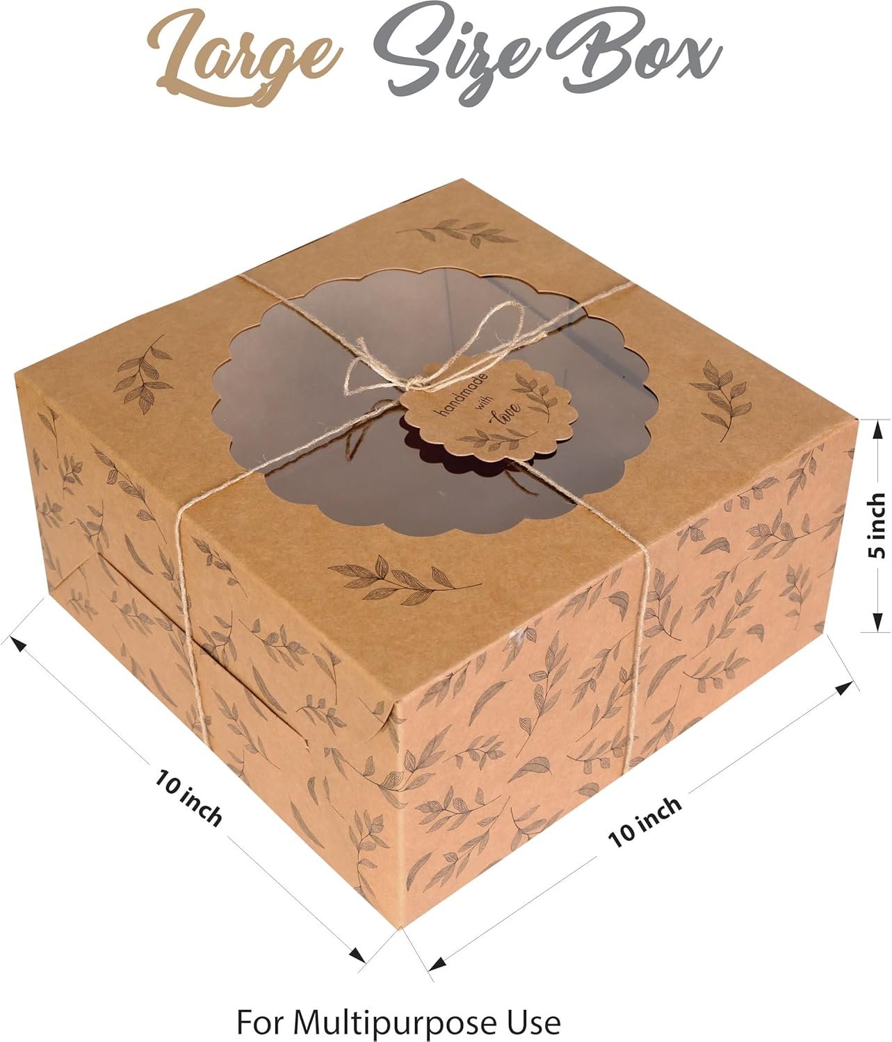 Boîtes à Gâteau Kraft avec Fenêtre (10pcs) - Boîtes Brunes pour Gâteaux, Beignets, Tartes, Cookies, Cupcakes, Chocolats, Desserts - Vente en Gros, Fabricant, Logo Personnalisé - Taille 10x10x5 Pouces