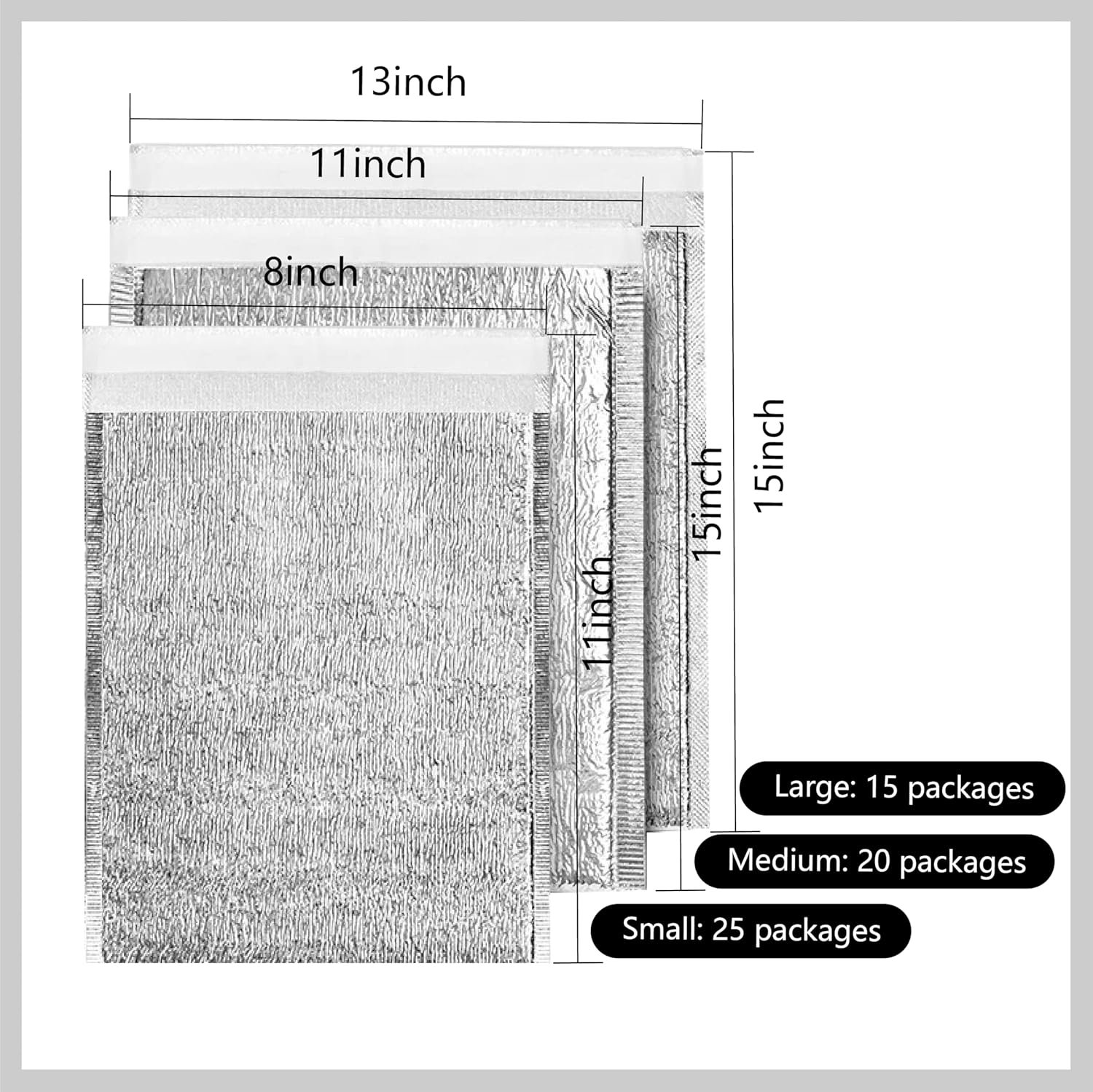 Grossiste sacs d'isolation réutilisables 20 pièces 11 x 15 pouces, contenant des doublures thermiques métallisées, offrant un emballage imperméable et inséré pour la nourriture et le shopping, avec le logo personnalisé. Fabricant d'emballages isolants pour une vente en gros.