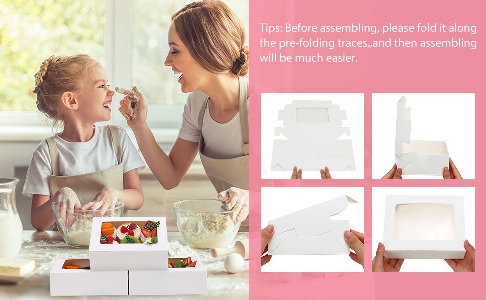 Grossiste en Vrac Boîtes à Pâtisserie avec Fenêtre 12pcs 8x6x2.5 pouces, boîte à cookies pour chocolat, fraises, donuts, cupcakes et muffins - Fabricant de Marque Blanche.