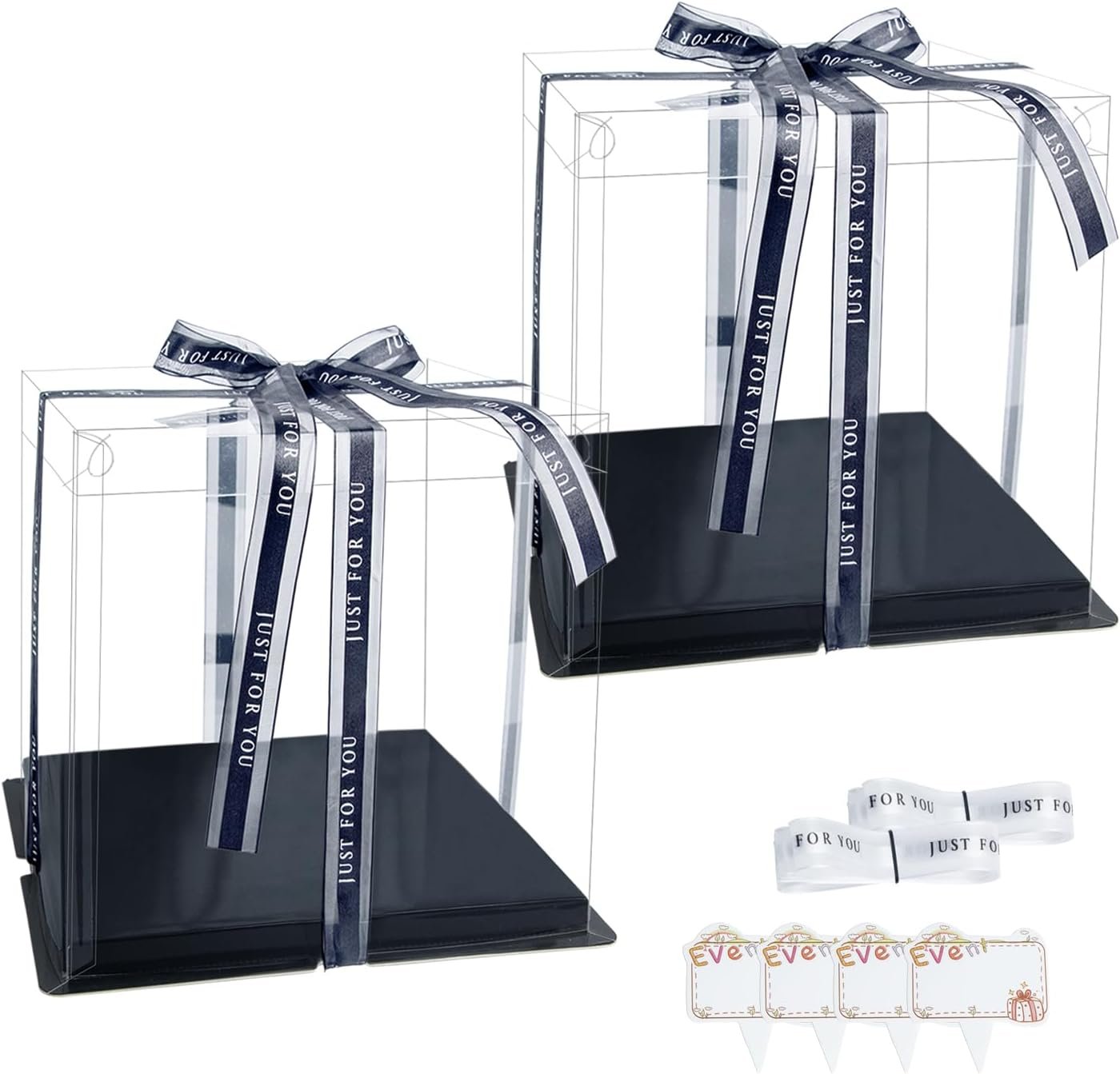 Boîte à gâteau transparente en gros, 2 pièces de 8'' avec couvercles et ruban pour pâtisseries, logo personnalisé, packaging avec carte cadeau pour anniversaire, mariage et fête, fournisseur.