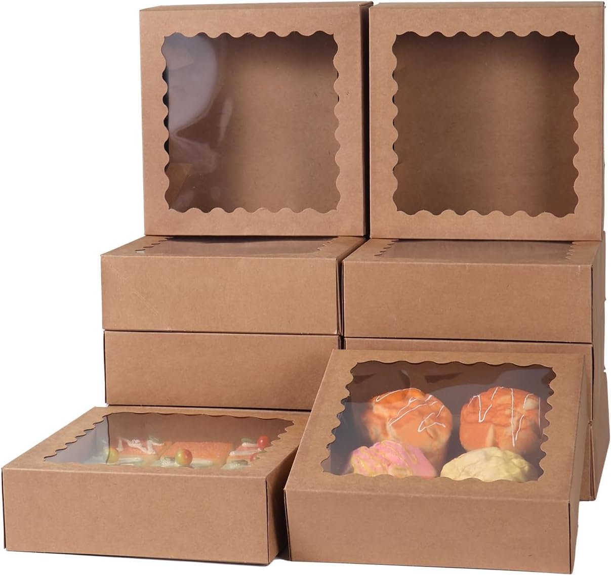 Boîte à pâtisserie 50 pcs 8x8x2.5 pouces avec fenêtre, pour gâteau, pâtisserie, chocolat - Vente en gros, logo personnalisé, fournisseur.