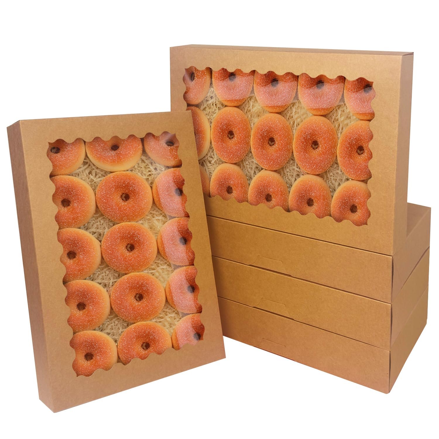 Boîte à pâtisserie marron 14x10x2.5 pouces avec fenêtre, Vente en gros de 15 pièces, Fournisseur de boîtes à macarons pour emballage, Logo personnalisé.