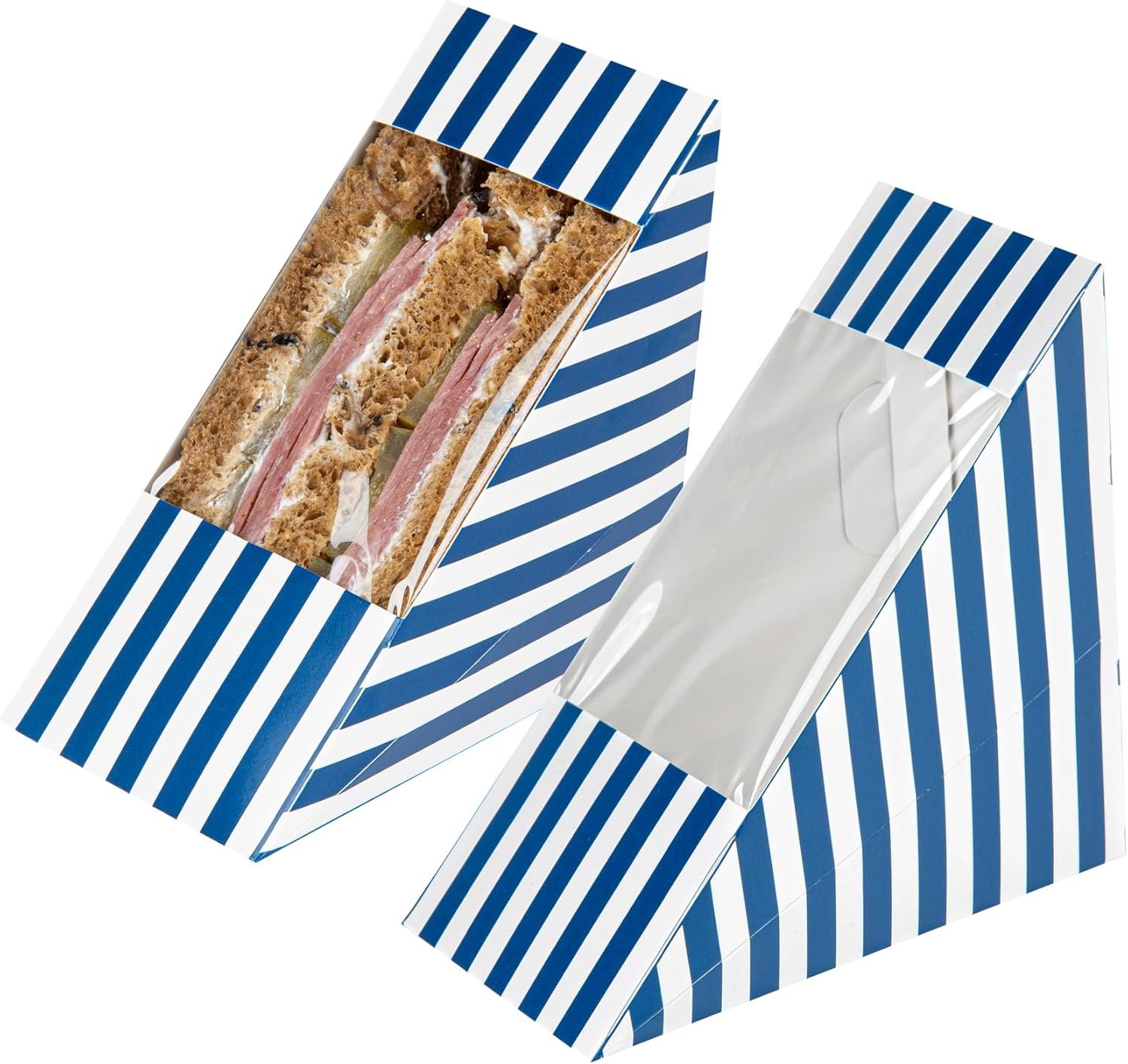 Boîte à sandwich en papier medium à rayures bleues et blanches - 4 3/4