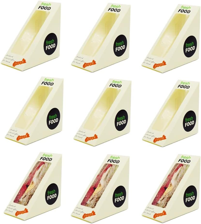 Boîte à sandwich en vrac, 100 pièces, éco-responsable avec fenêtre pour service de restauration, logo personnalisé, fournisseur idéal pour boulangeries.