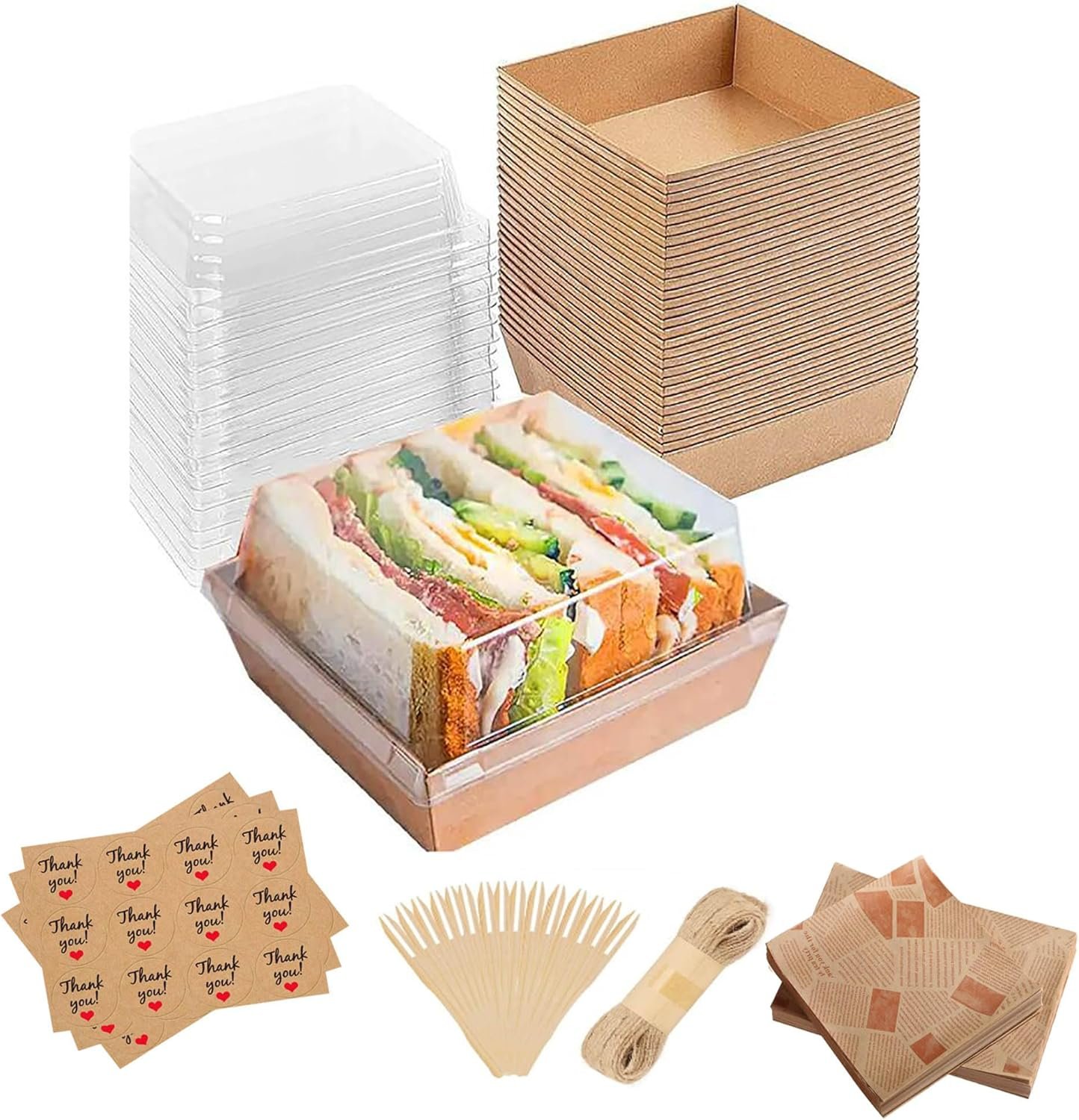 Boîtes à charcuterie miniatures en papier de 10 pièces avec couvercles transparents, Grossiste en contenants alimentaires jetables, OEM pour desserts, sandwichs, cookies, sushi, parts de gâteau et fraises (Marron, Petit)