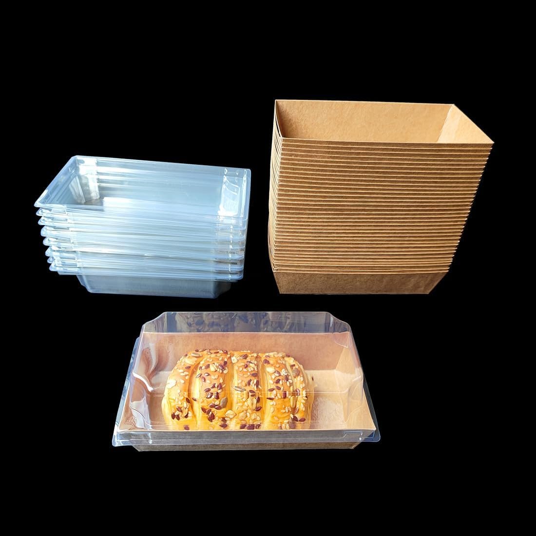 Boîtes à emporter en kraft rectangulaires avec couvercles transparents, 36 pièces, parfaites pour gâteaux, pâtisseries, et sandwiches, grossiste, fabricant de boîtes de pâtisserie à l'huile, logo personnalisé.