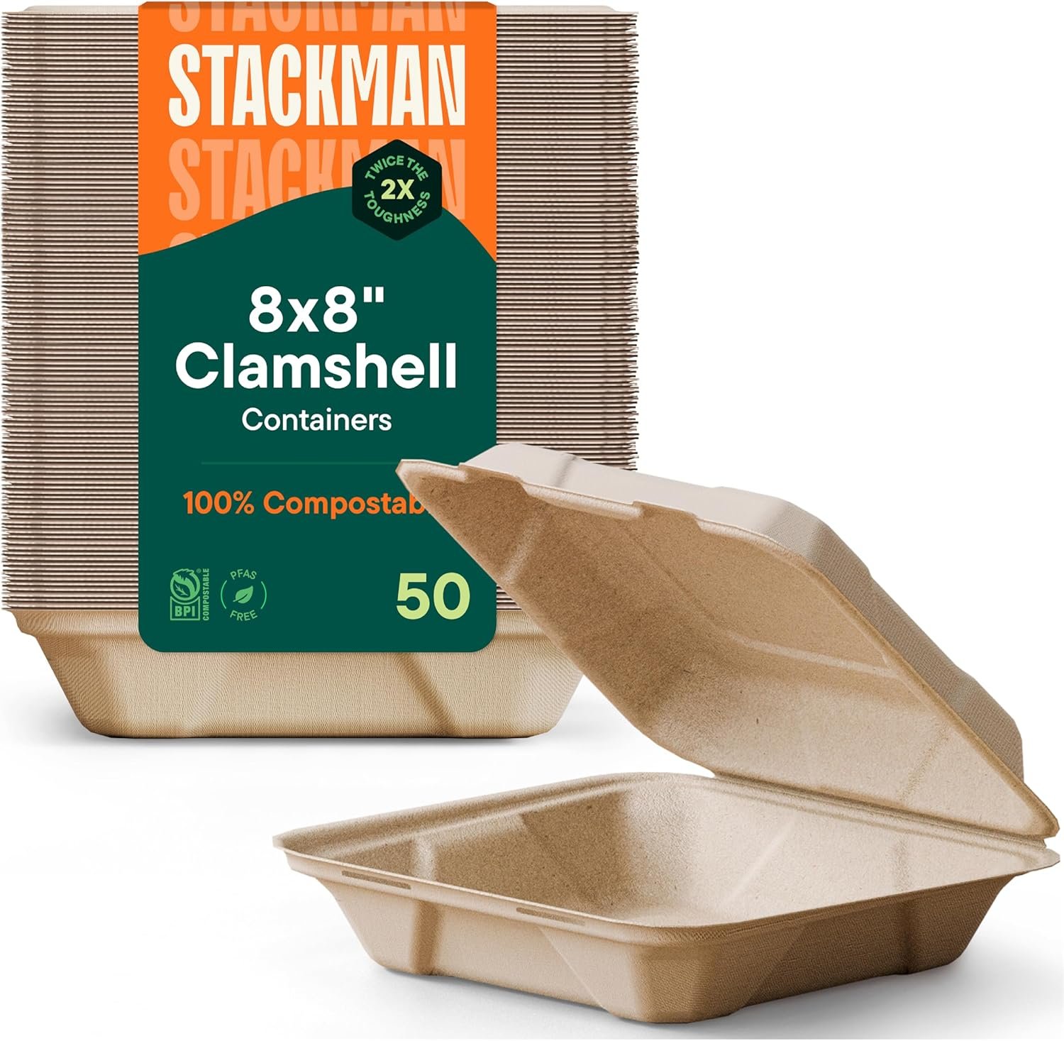Clamshell 100% Compostable Contenants à Emporter [8X8