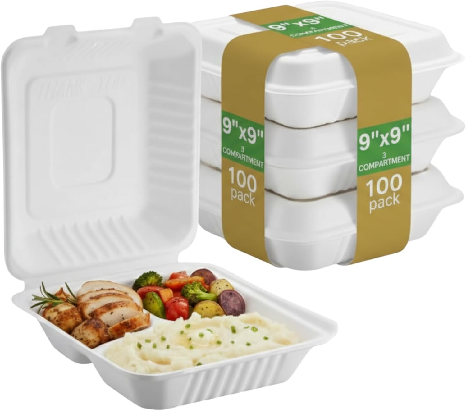 Containers alimentaires en bagasse – Vente en gros de boîtes à emporter en coques biodégradables et compostables, sans PFAS, pour aliments chauds et froids (9