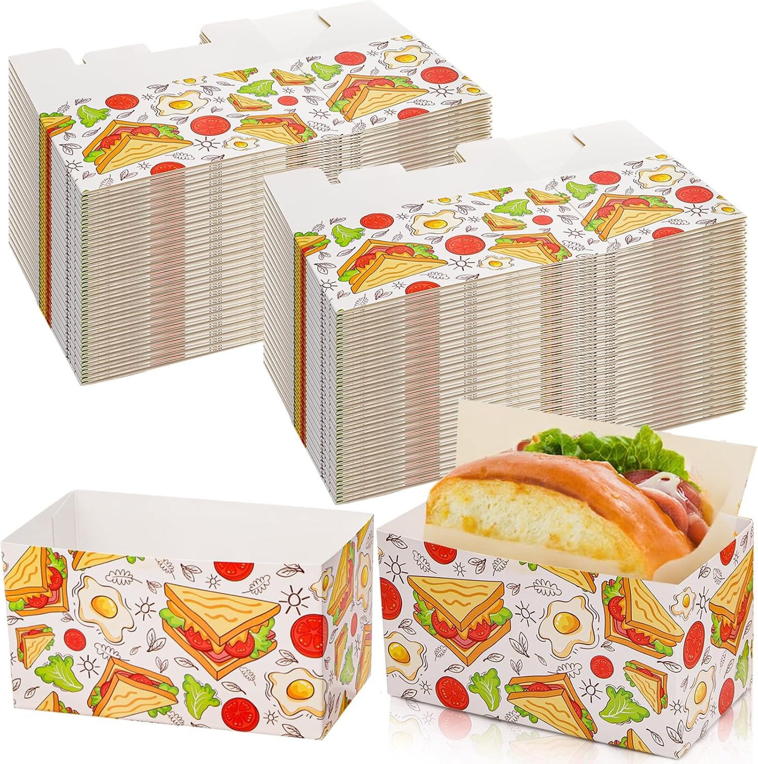 Grossiste 100 PCS Boîtes à sandwich jetables, contenants pour œufs à emporter, mini boîtes à burgers et plateaux pour pain, idéal pour frites, dessert, gaufres, pâtisseries, lancement de marque blanche. Fabricant de solutions pour entreprises alimentaires. OEM disponible.