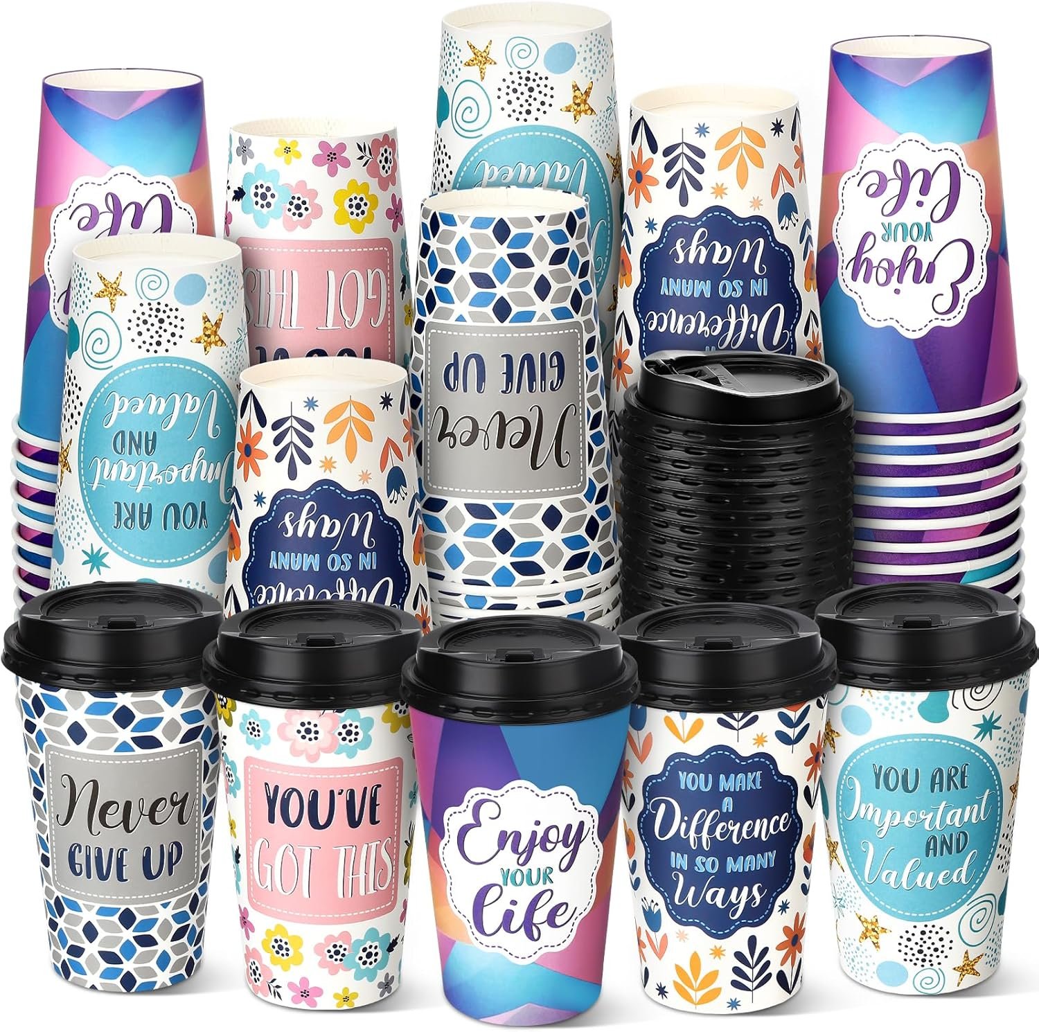 Grossiste 100 gobelets en papier jetables de 16 oz avec couvercles, idéal pour café, thé, eau, ou jus, logo personnalisé disponible, fournisseur pour boissons chaudes et froides en gros.