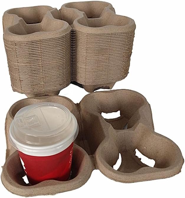 Grossiste 36 Pack de plateaux porte-gobelets biodégradables en pulpe, support de boisson compostable pour boissons chaudes et froides, Personnalisation de logo, Fournisseur pour livraison de nourriture, restaurants et cafés.