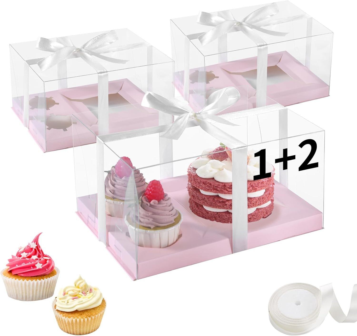 Grossiste 3Pcs Boîtes à Cupcakes Combo Bento Roses pour la Saint-Valentin avec Couvercle Transparent et 2 trous Fournisseur en Vrac pour Cake Sweets et Pastries 1+2 Boîtes à Bento pour Anniversaire et Mariage