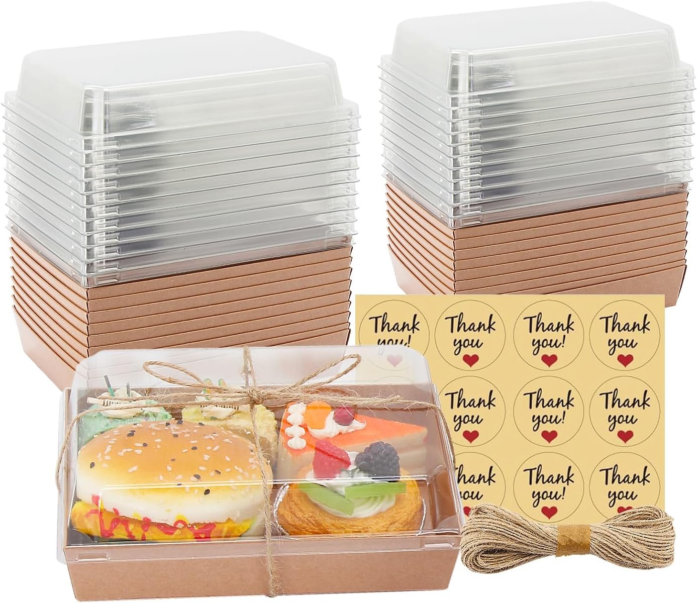 Grossiste Boîtes à Charcuterie 7x5x2.5 avec Couvercles Transparents, Contenants à Emporter pour Pâtisseries, Chocolat, Sandwichs, Cookies, Cupcakes, Pastries, Logo Personnalisé (50, Marron), Fabricant de Solutions en Vrac