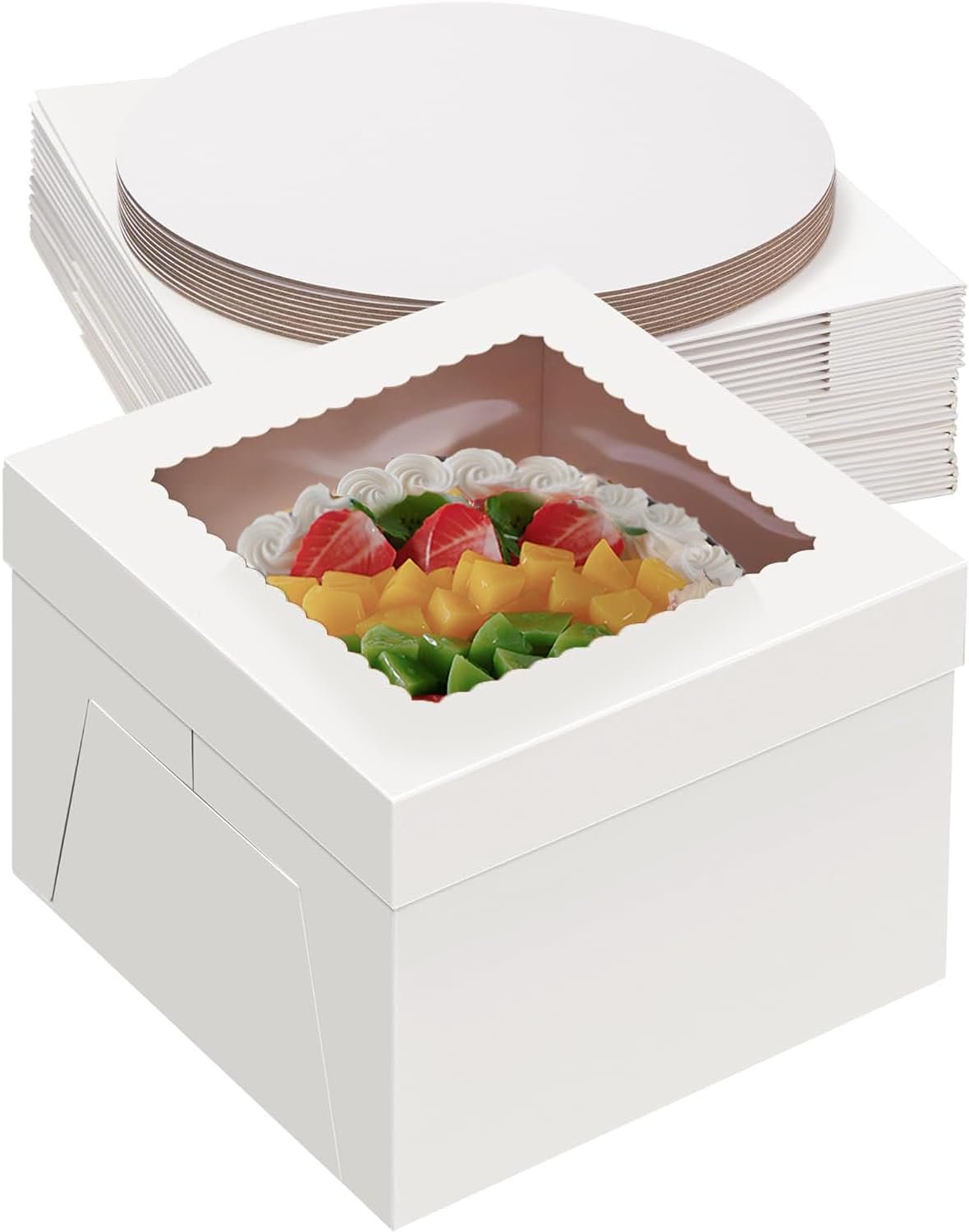 Grossiste Boîtes à Gâteau 12 Pouces avec Plateaux (10 boîtes et 10 plateaux), Boîtes de Boulangerie Blancs 12X12X8 Pouces avec Fenêtre pour Cajas Pasteles, Cookies, Pâtisseries, Tartes, Mariage, Anniversaire, OEM, Vente en Gros