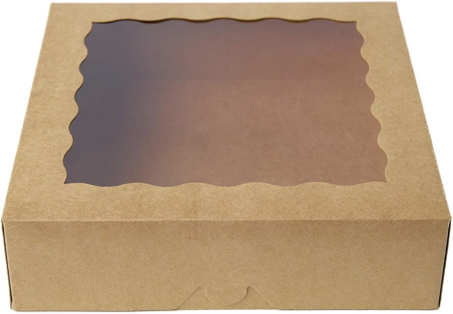 Grossiste Boîtes à pâtisserie Kraft marron 9inch avec fenêtre en PVC, 25 pièces, idéal pour tarte et cookie, Logo Personnalisé, Fournisseur d'emballages en vrac 9x9x2.5inch.