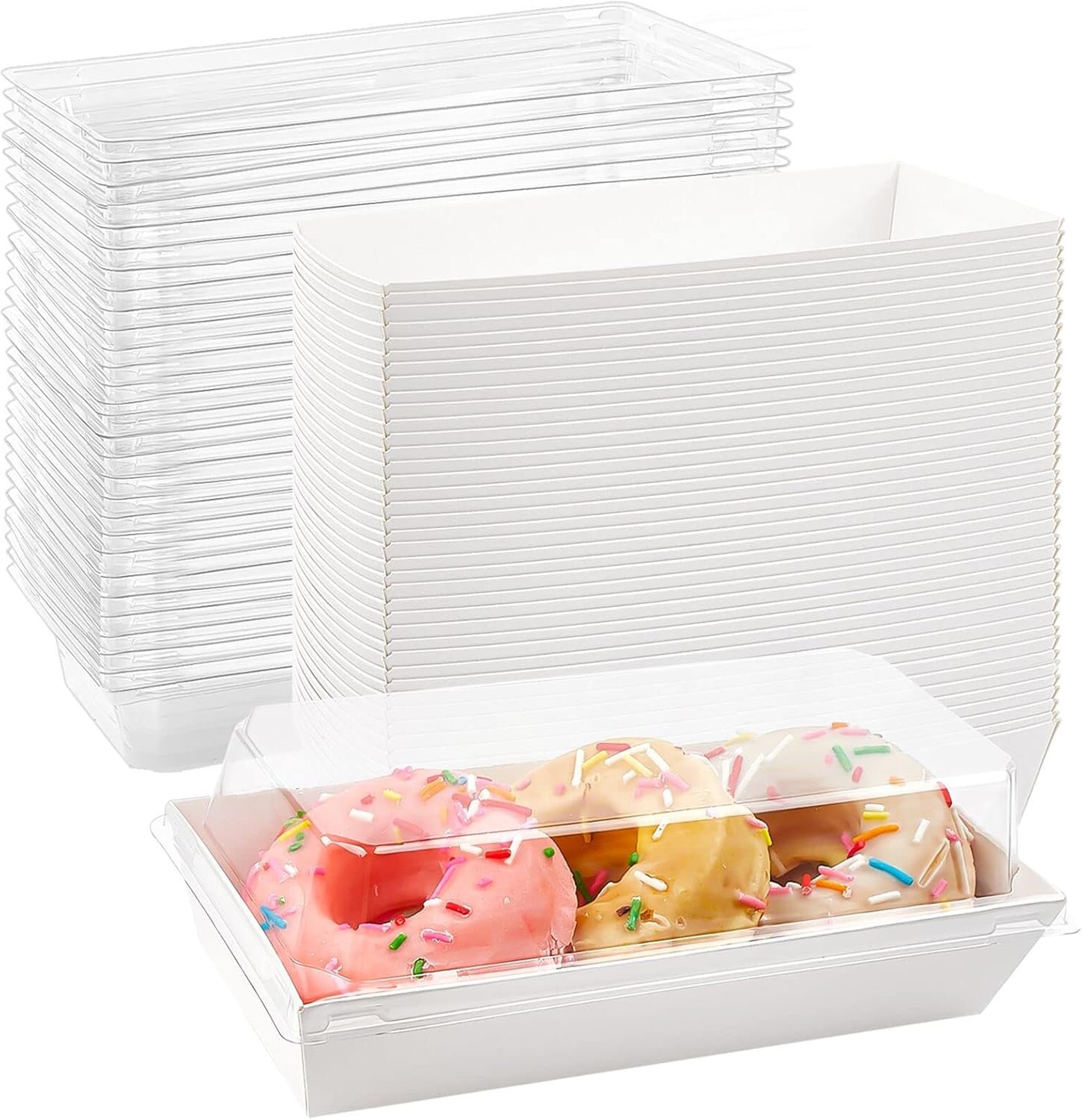 Grossiste Boîtes à pâtisserie blanches avec couvercles transparents, 50 pack, parfaites pour petits gâteaux, sandwiches, cupcakes, fraises et desserts, Fournisseur de contenants à emporter, Logo Personnalisé.