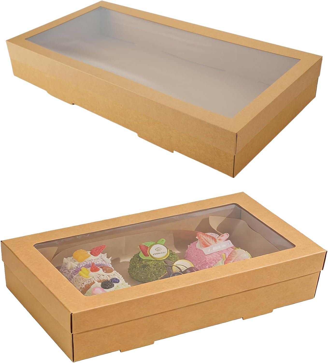Grossiste Boîtes à pâtisserie en carton XL avec fenêtre, 22x9.8x3.15 pouces, idéal pour gâteaux, muffins, et desserts, Marque Blanche pour un emballage de qualité, Fournisseur de solutions de stockage. Grossiste Boîtes à pâtisserie en carton XL avec fenêtre, 22x9.8x3.15 pouces, idéal pour gâteaux, muffins, et desserts, Marque Blanche pour un emballage de qualité, Fournisseur de solutions de stockage.